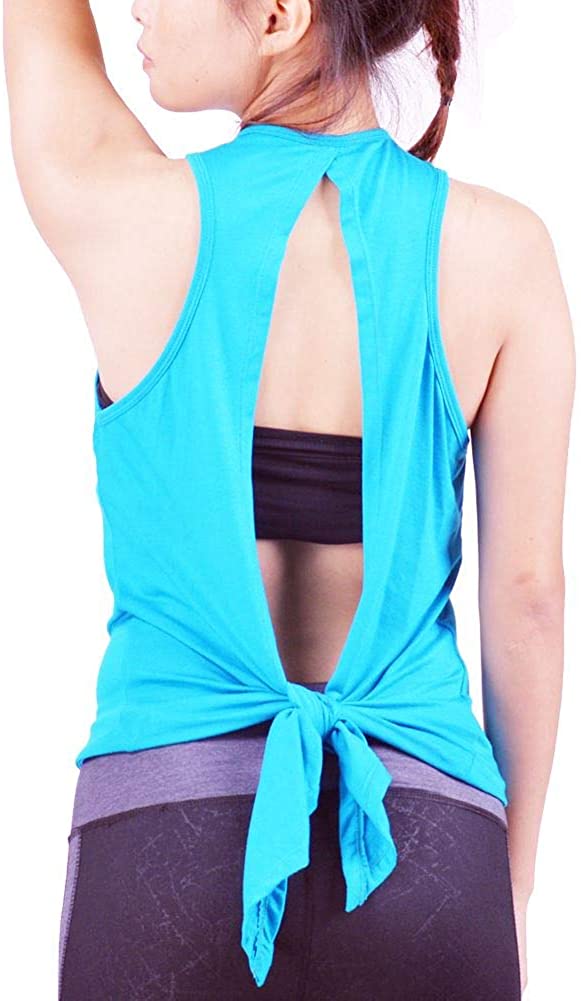 Lofbaz Womens Open Back Yoga Shirt Tie Back Workout Clothes Racerback Tank Tops 