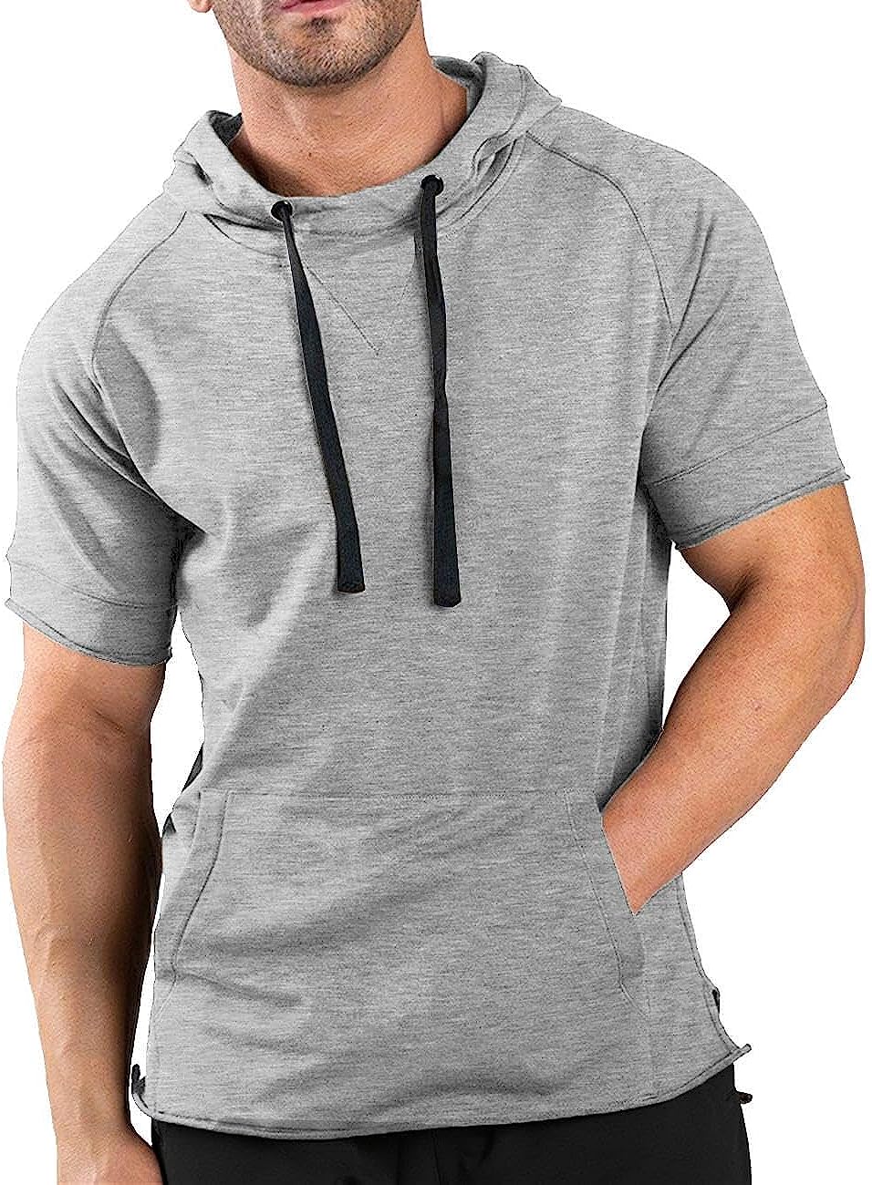 COOFANDY Men's Short Sleeve Hoodie Workout Gym Sweatshirt Muscle