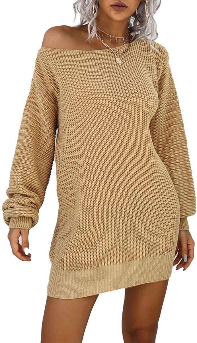 LAVANACE Womens Casual Oversized Off Shoulder Sweater Dresses Long Chunky Pullover Jumper 