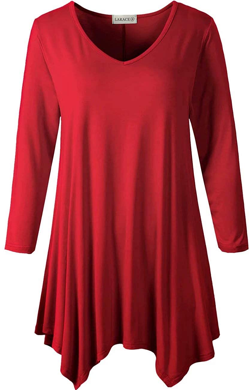 LARACE Plus Size Tops for Women Tunic Asymmetrical Dress Shirts 3/4 Sleeve  V Neck Flowy Ladies Clothes for Leggings Flower42_halloween 2X