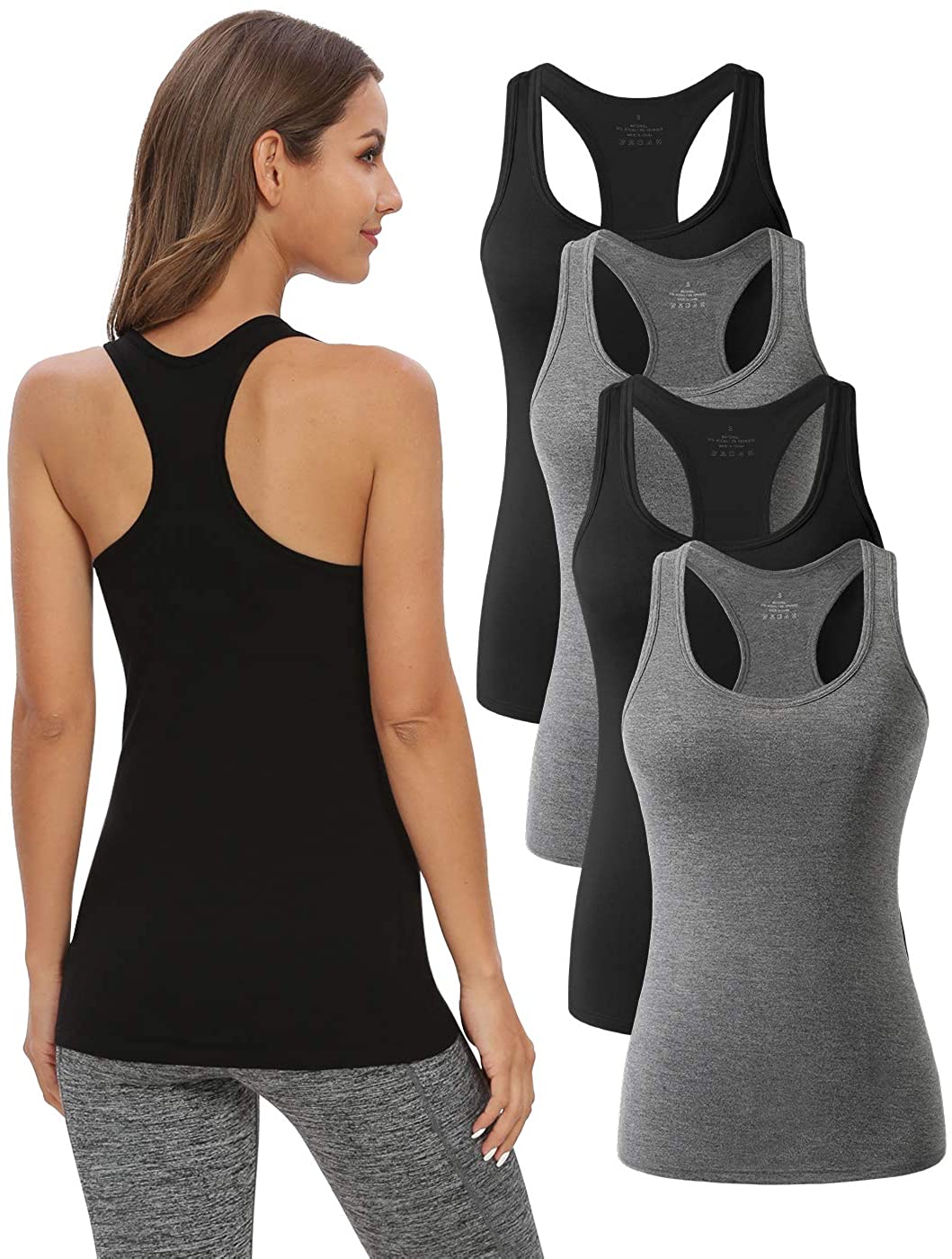 Star Vibe Racerback Workout Tank Tops for Women Basic Athletic Tanks Yoga Undershirt Sleeveless Exercise Tops 4 Pack