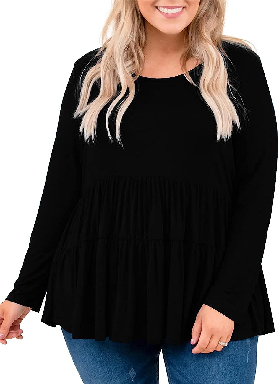 Plus Size Tunic for Women Double Ruffle Short Sleeve Clothes Loose Fit  Clothing Flowy Shirts Summer Tops