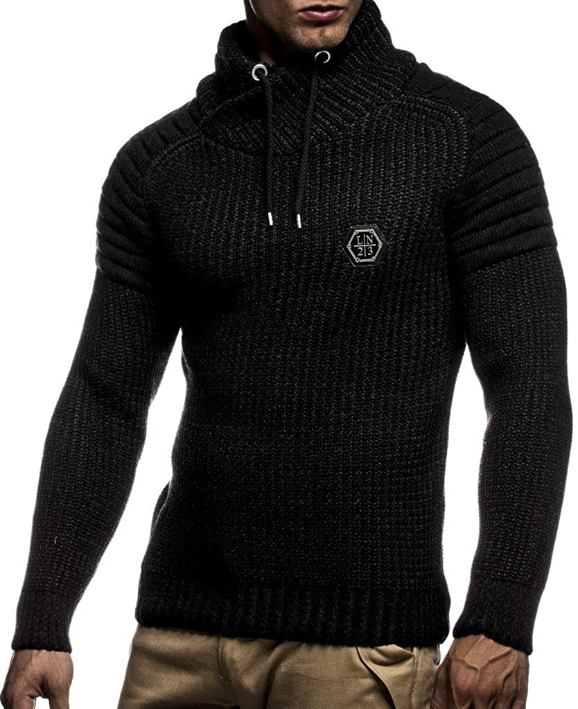 LEIF NELSON Men’s Knitted Pullover Biker-Style Sweatshirt with Shawl Collar for Men Long-Sleeved Slim fit Knitwear
