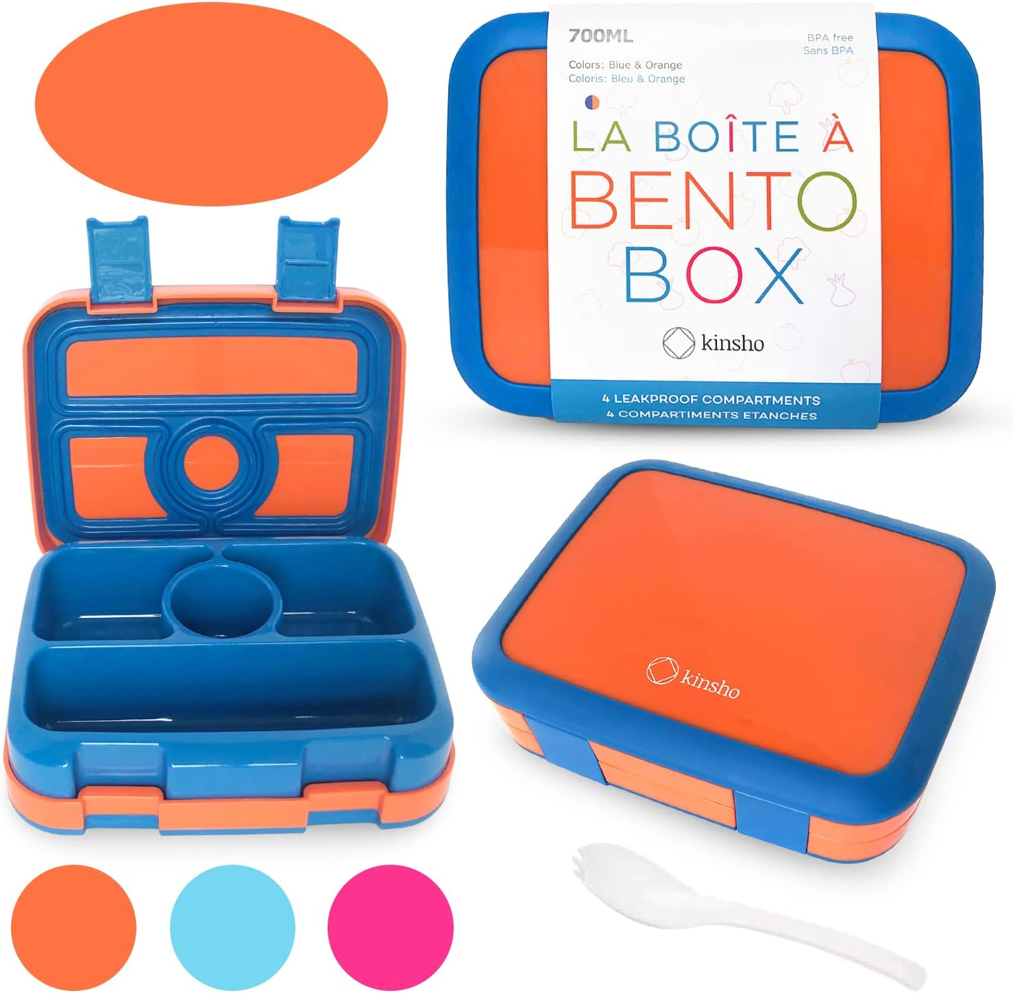 kinsho Bento Lunch Box with Water Bottle, Insulated Bag & Ice Pack Set for  Kids