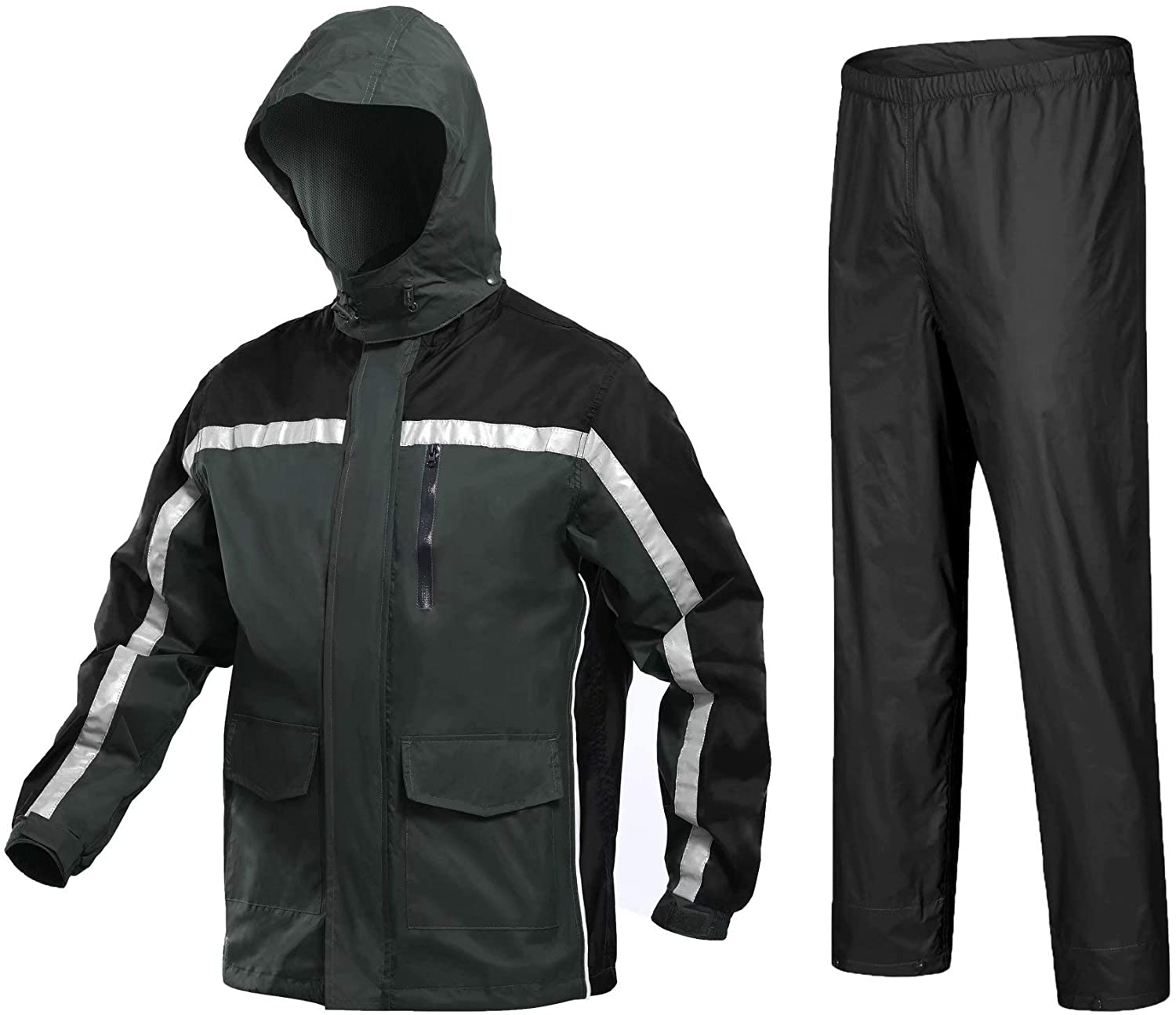 MAGCOMSEN Mens Rain Suits Waterproof Hooded Hiker Raincoats with Pants Work Fishing Rain Gear Jacket