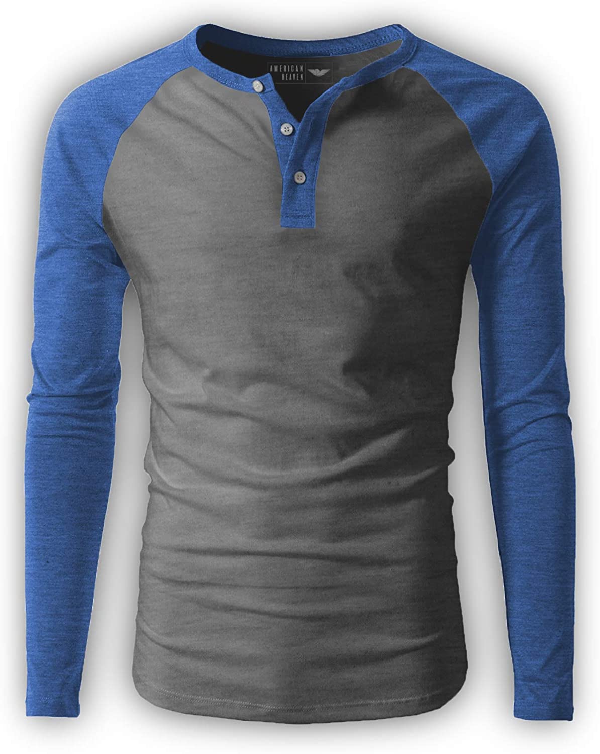 Men's Long-Sleeve Base Layer Henley T-Shirt/Casual Vintage Raglan ...