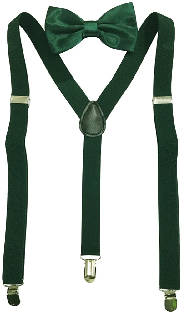 Solid Color Unisex Clip-on Elastic Y-Shape Adjustable Suspenders Bowtie Set collectsound