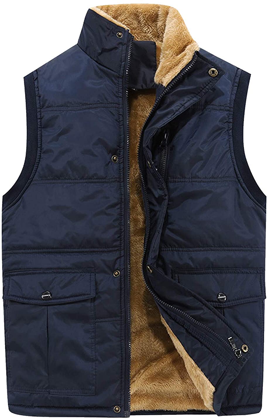 Flygo Men's Winter Warm Outdoor Padded Puffer Vest Thick Fleece Lined ...