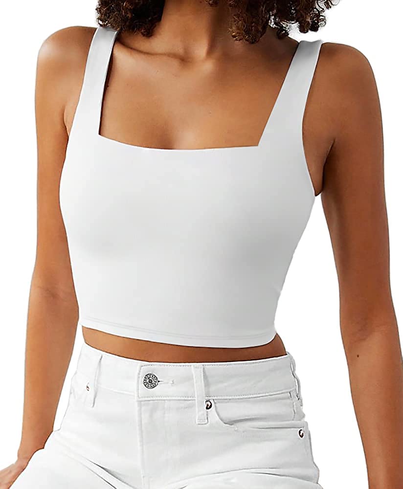 Chic Womens Tank Tops with Built in Bra Backless Crop Top for