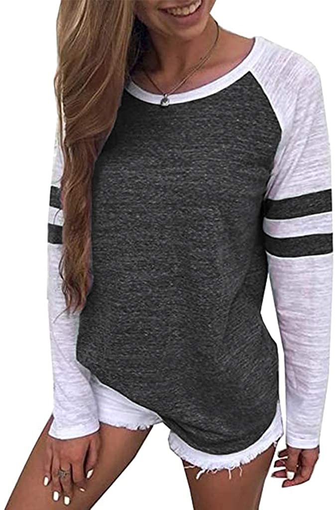 Locryz Women's Raglan Long Sleeve T-Shirt Loose Blouse Henley V Neck Baseball Tee Shirt Top