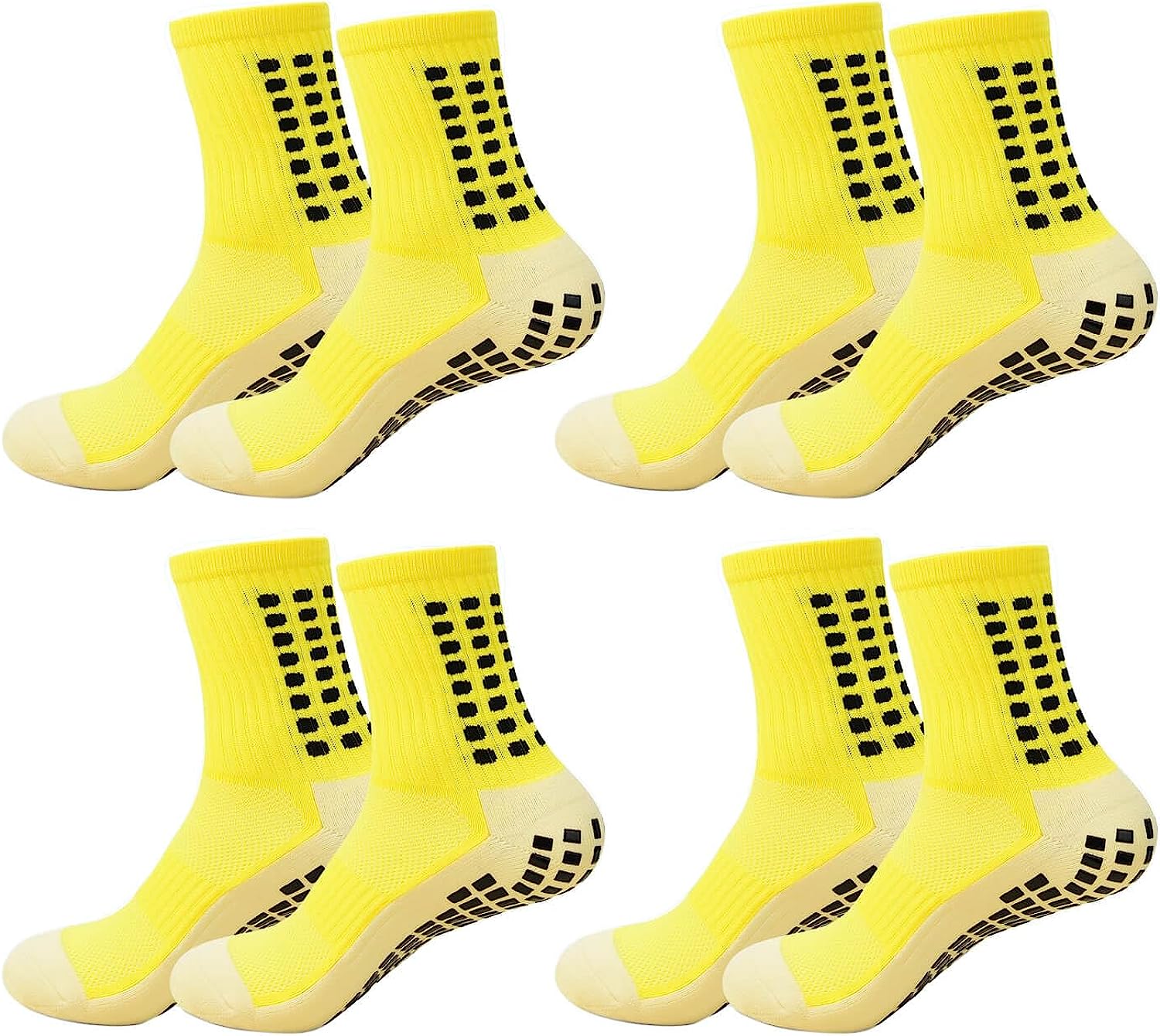 Anti Slip Neon Yellow Soccer Socks With Non Skip Grip Pads For