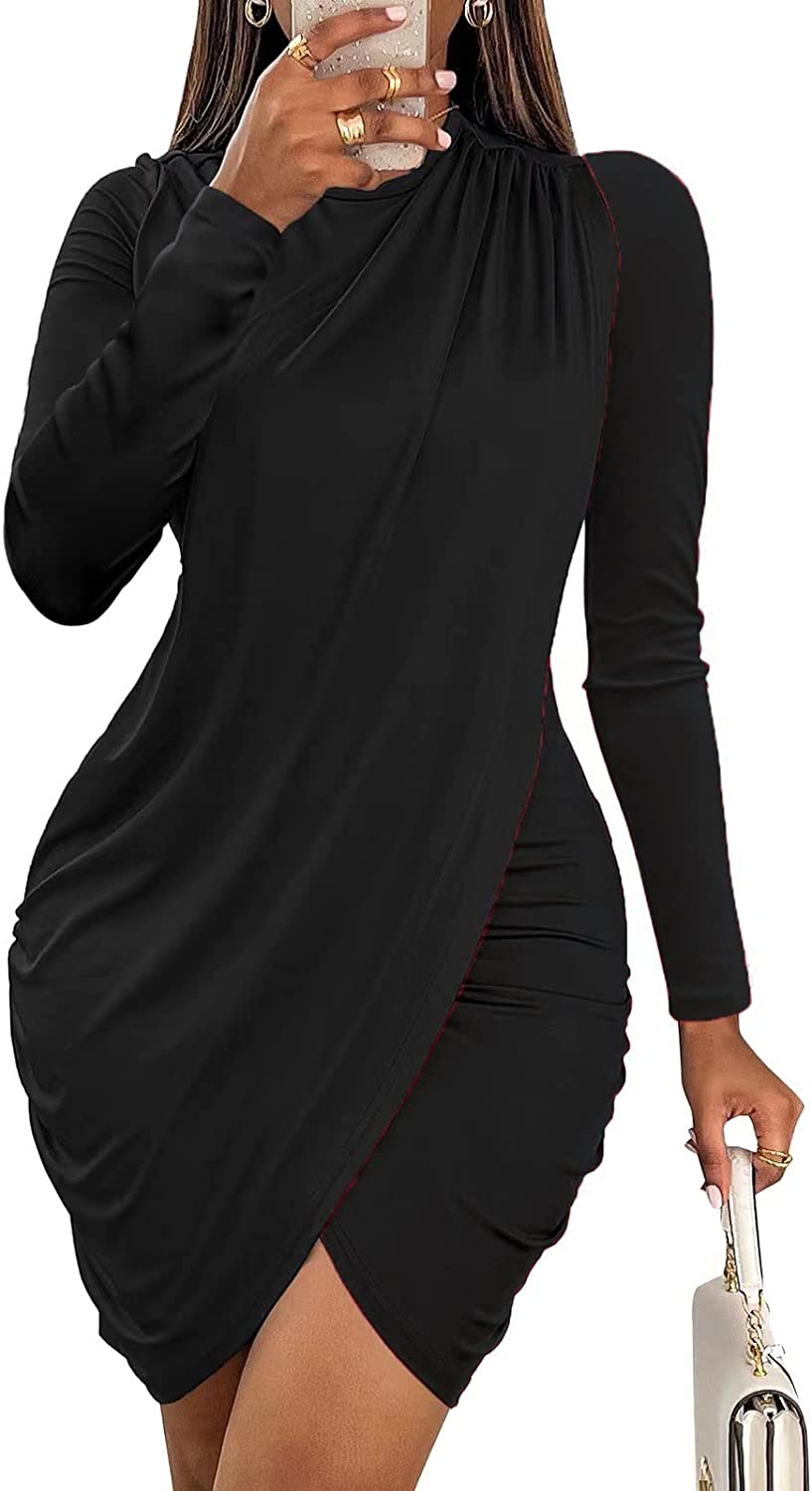 yilisaxi Women Short Sleeve Solid Color Bodycon Tight Ruched Wrap T Shirt  Mini S | eBay
