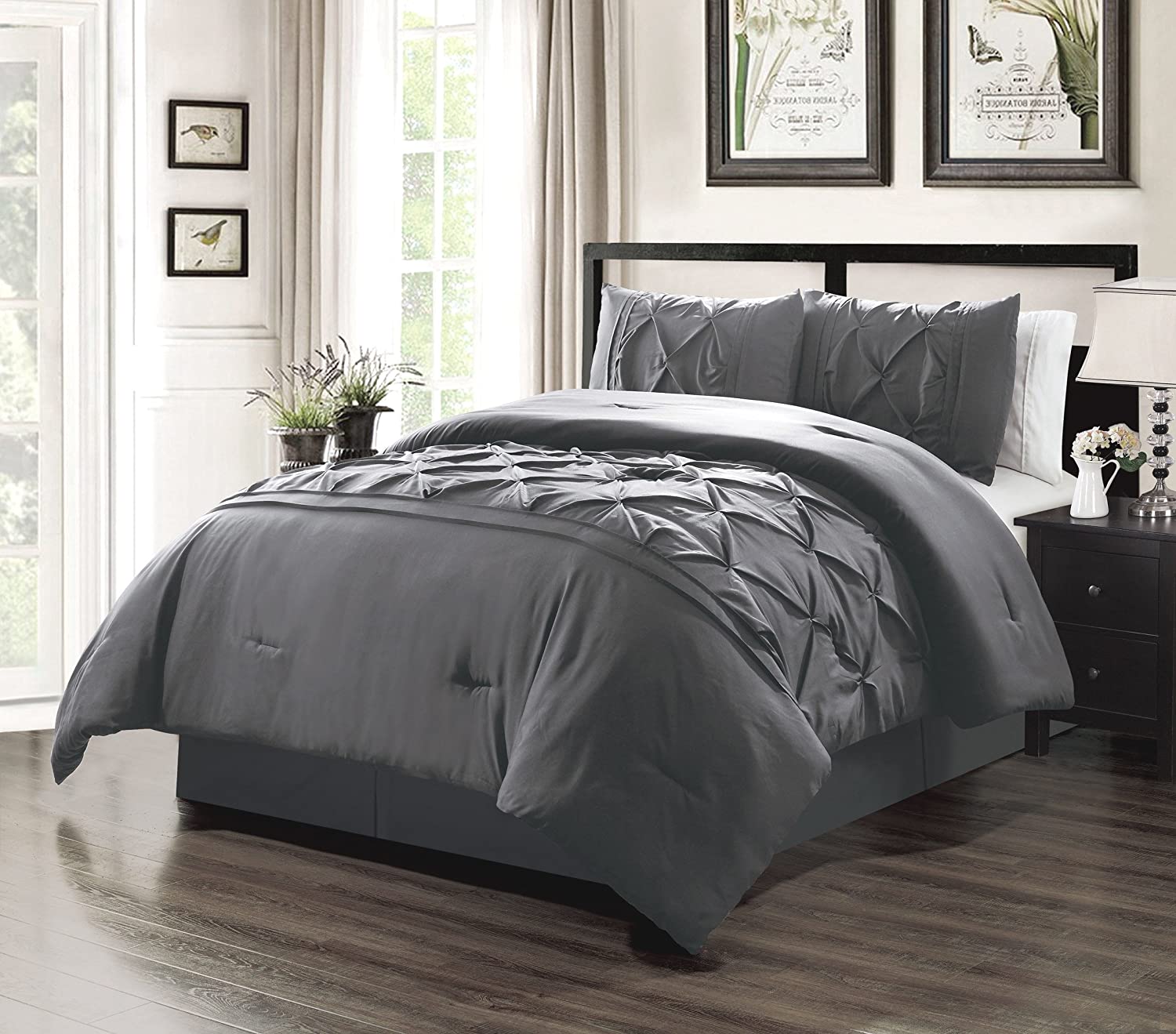 Details about   Grand Linen 3 Piece King Size Black/Grey/Gray Double-Needle Stitch Puckered Pinc 