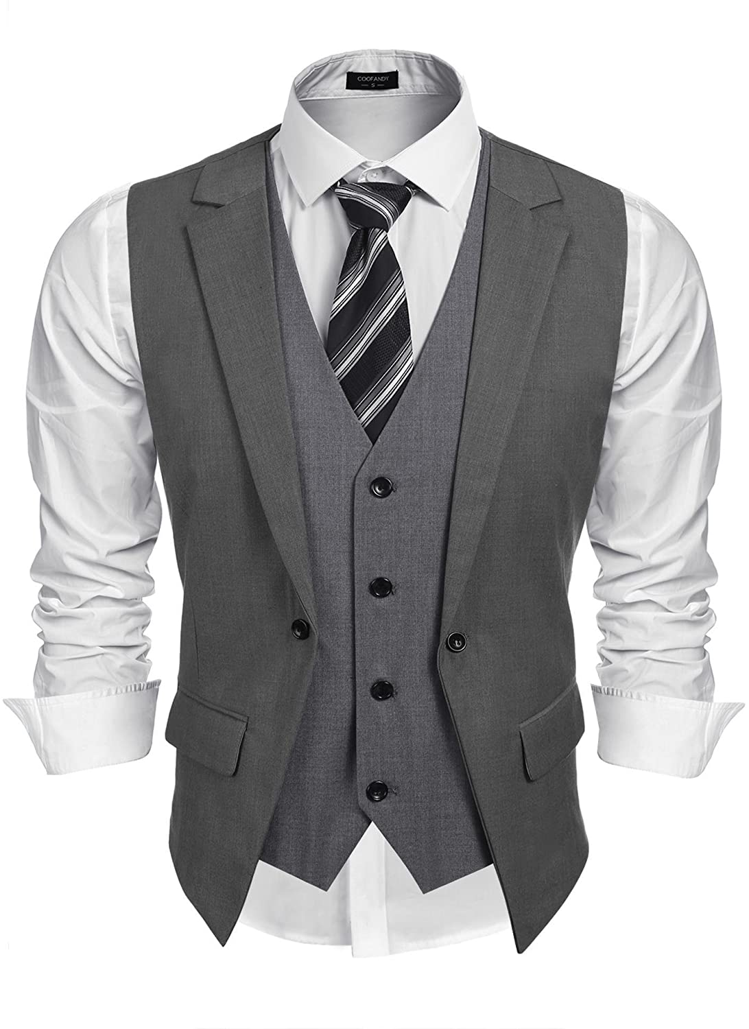 Coofandy Mens Formal Fashion Layered Vest Waistcoat Dress Suit Vests