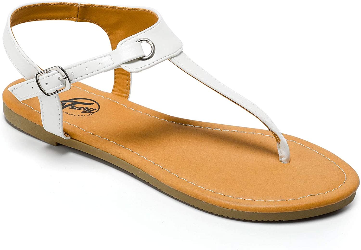 Rekayla Flat Thong Sandals with T-Strap and Adjustable Ankle Buckle for  Women