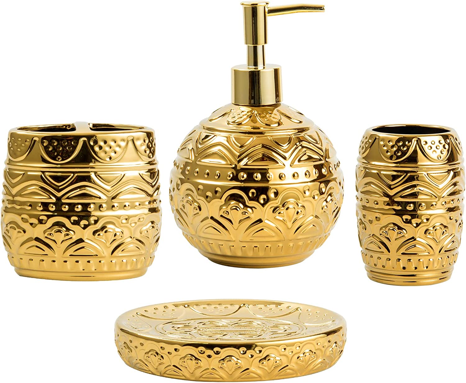 Gold Bathroom Accessory Sets 4 Piece Ceramic Gift Set Apartment Necessities,Incl