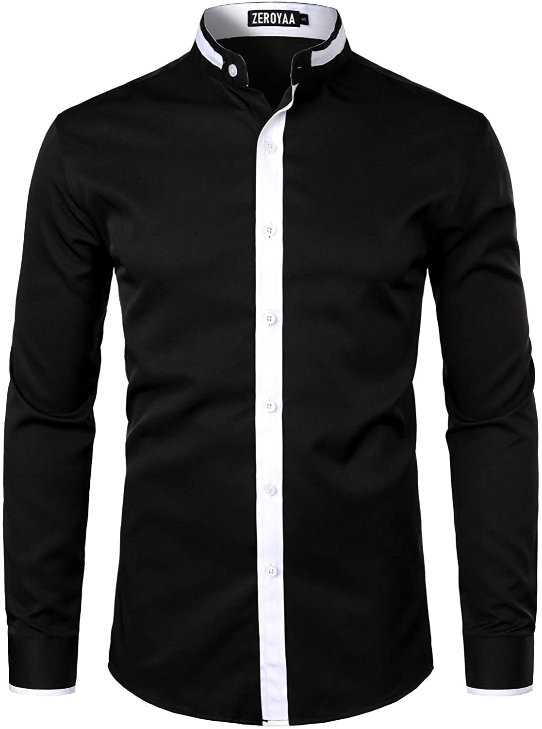 ZEROYAA Mens Hipster Solid Slim Fit Long Sleeve Mandarin Collar Dress ...