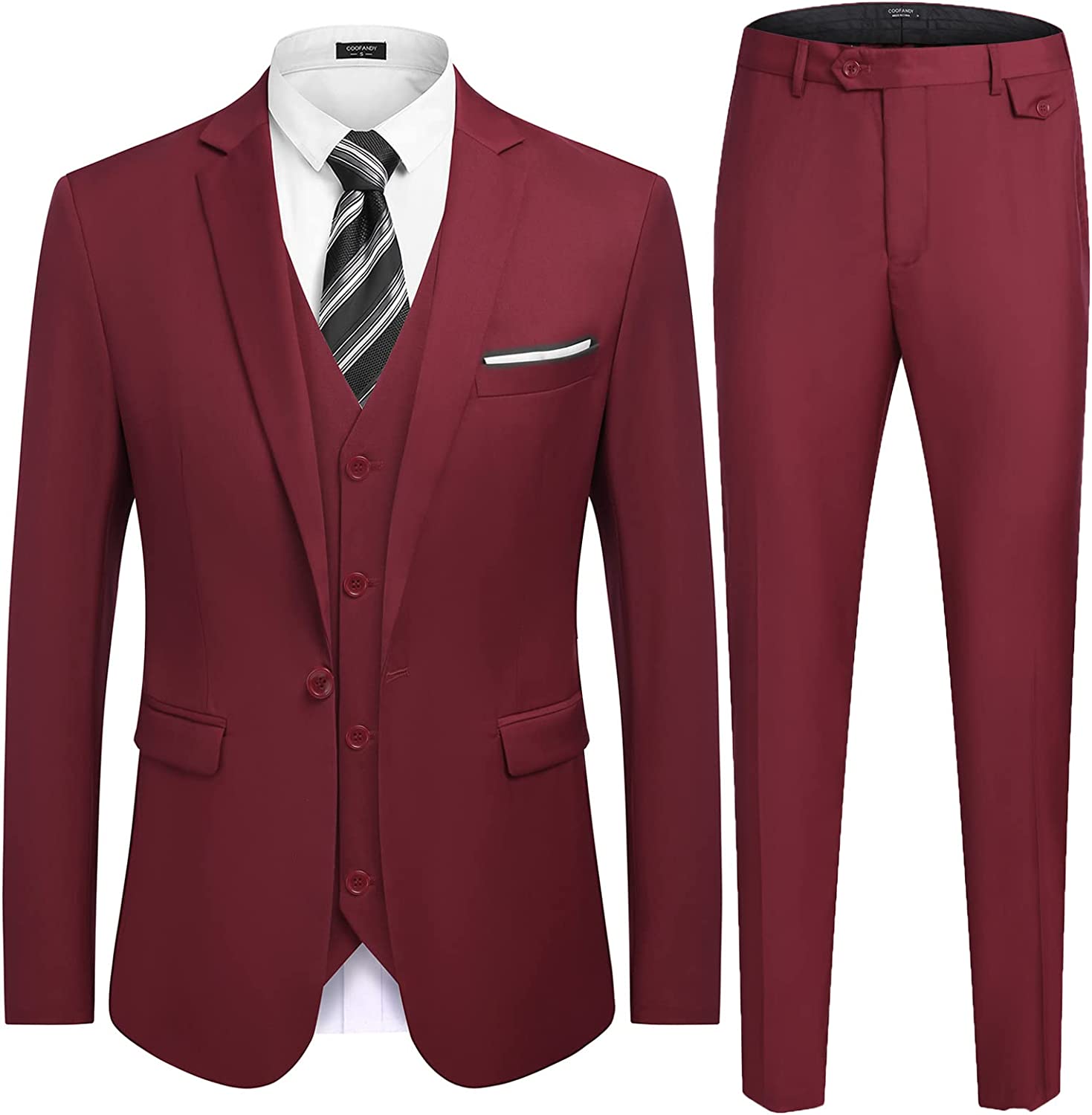 COOFANDY Men's 3 Piece Slim Fit Suit Set One Button Jacket Blazer Vest  Pants Set