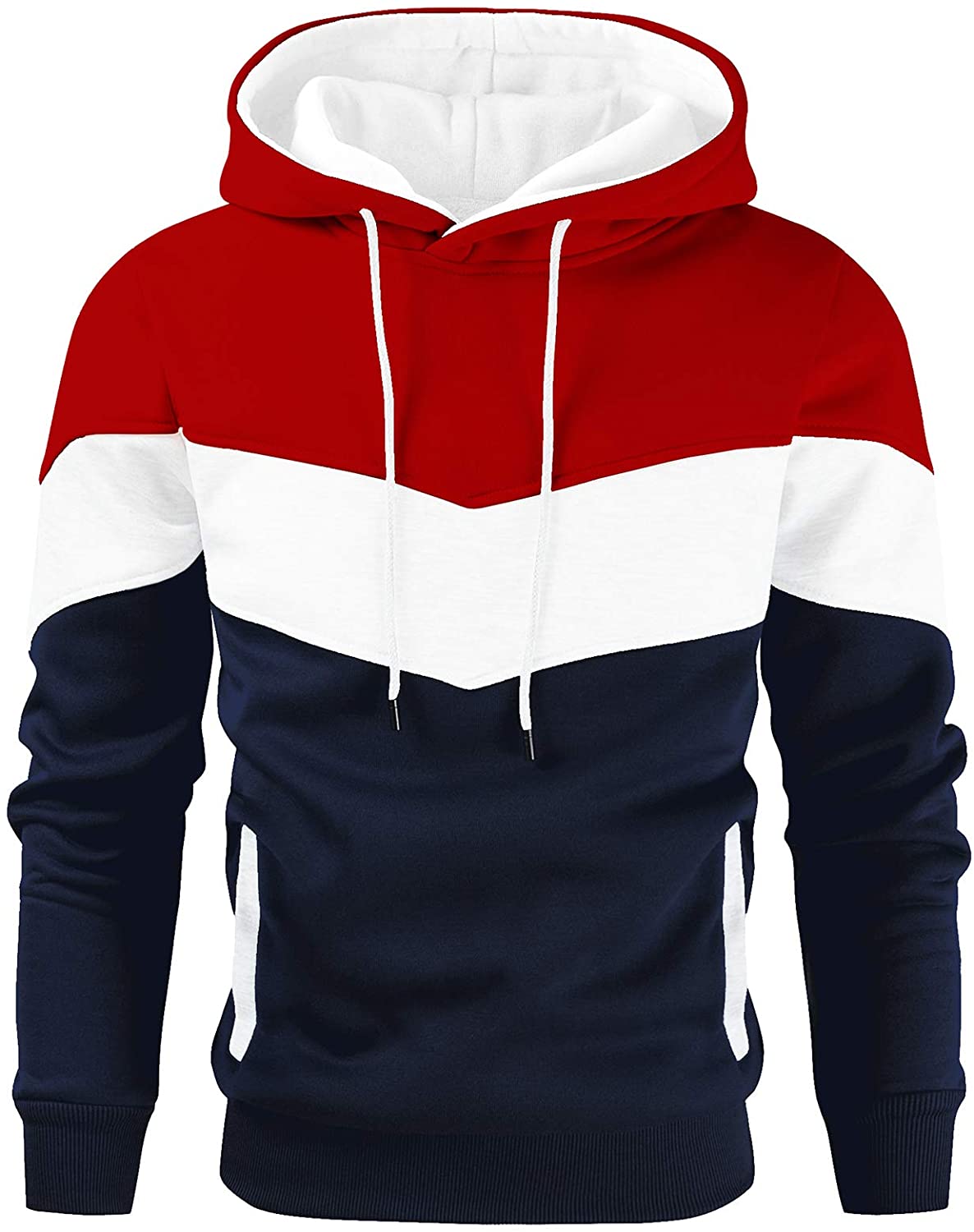 Gesean Men's Novelty Color Block Pullover Fleece Hoodie Long Sleeve Casual Sweatshirt with Pocket 