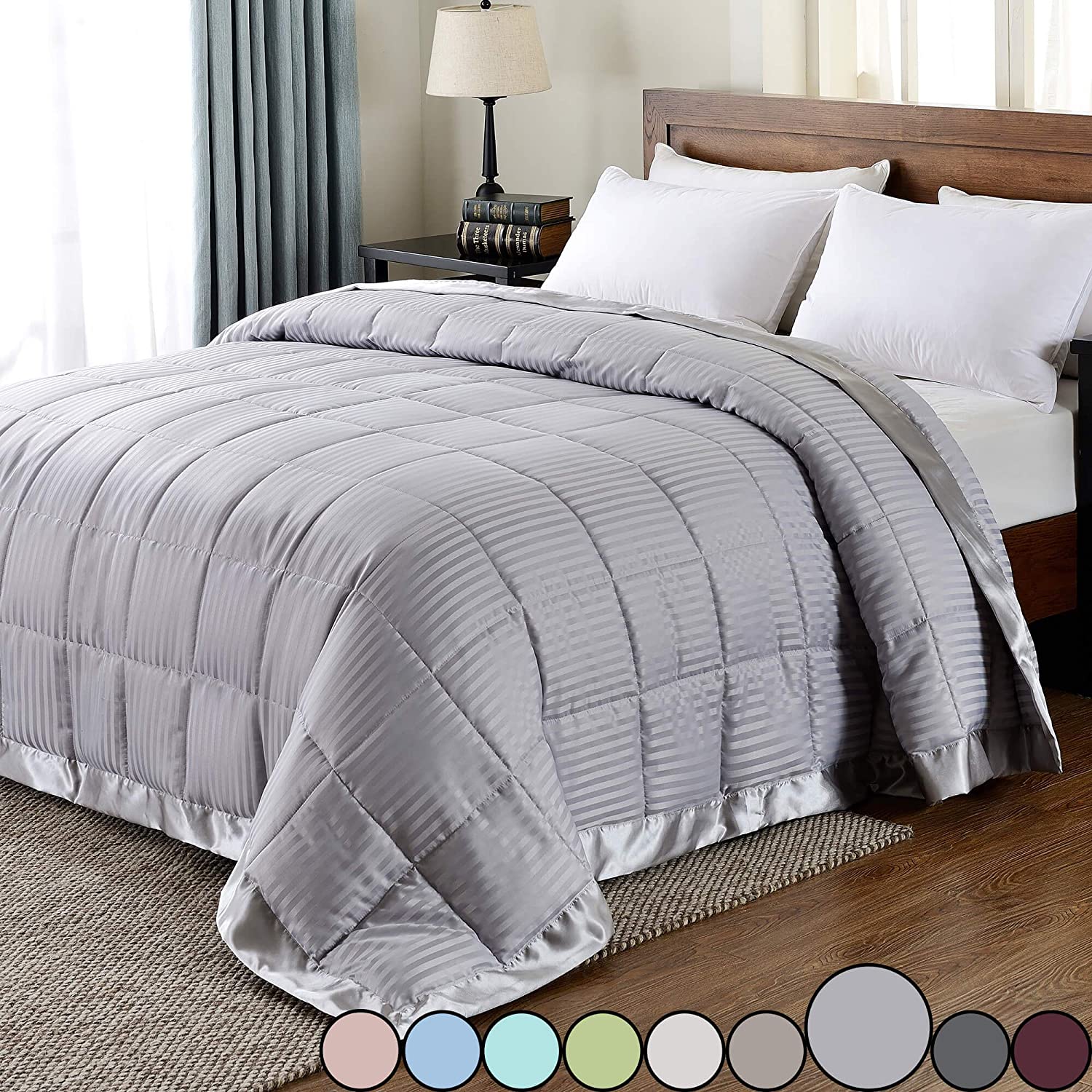 Details about   downluxe Lightweight King Down Alternative Blanket with Satin Trim Silver 90 X 