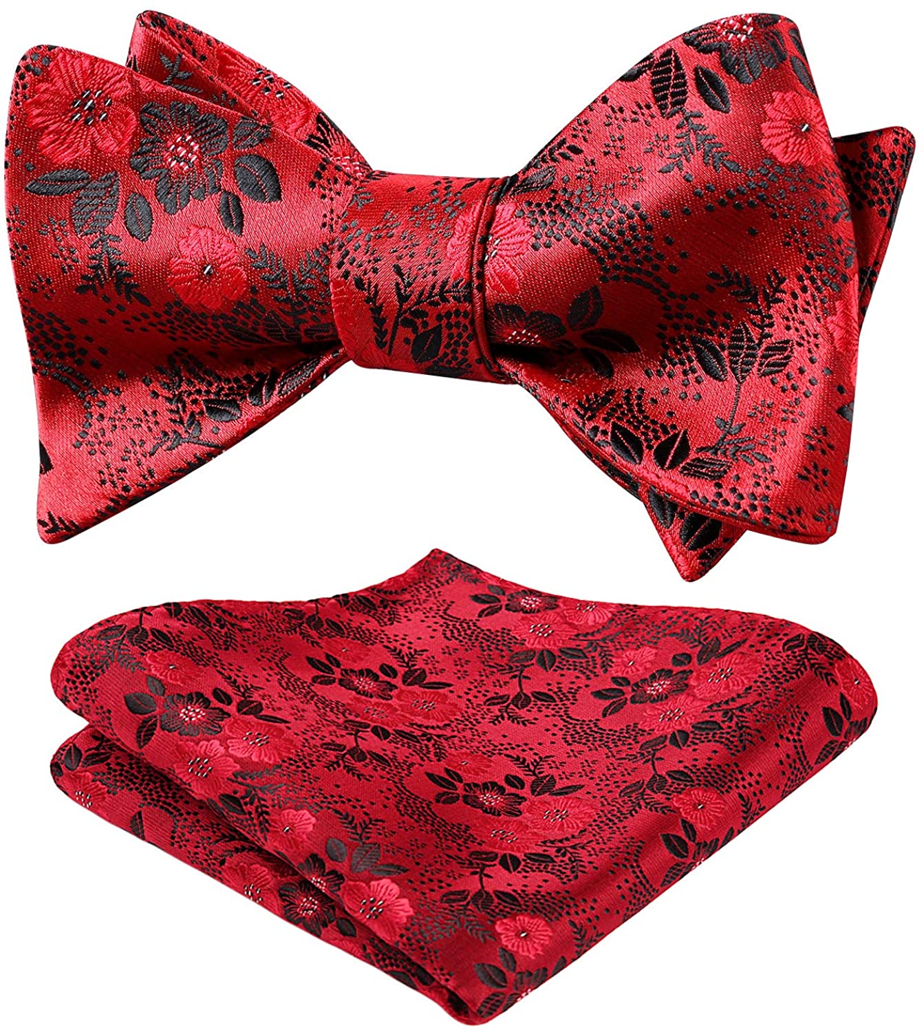 HISDERN Men's Floral Jacquard Wedding Party Self Bow Tie Pocket Square Set  Red | eBay