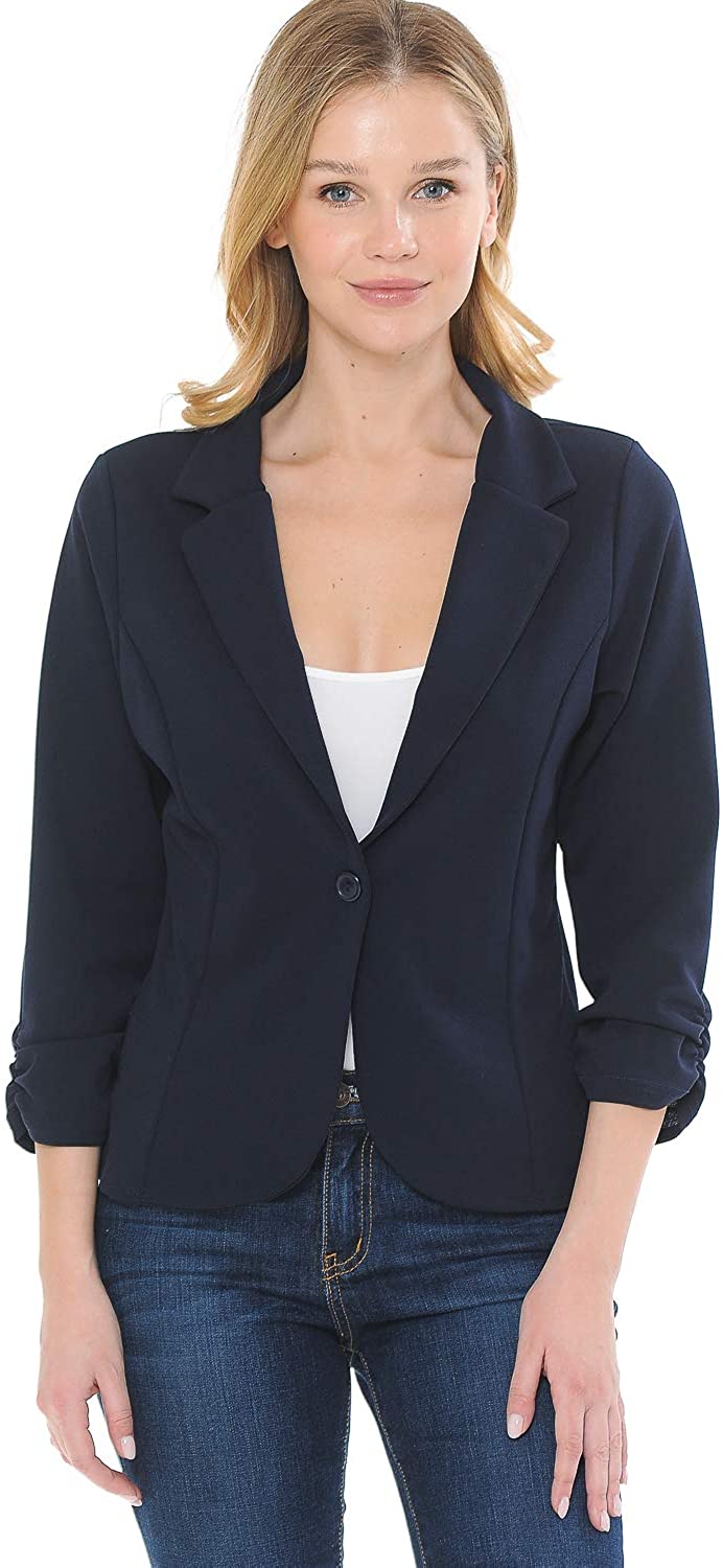MINEFREE Women's 3/4 Sleeve Lightweight Casual Work Knit Blazer Jacket  (S-3XL)
