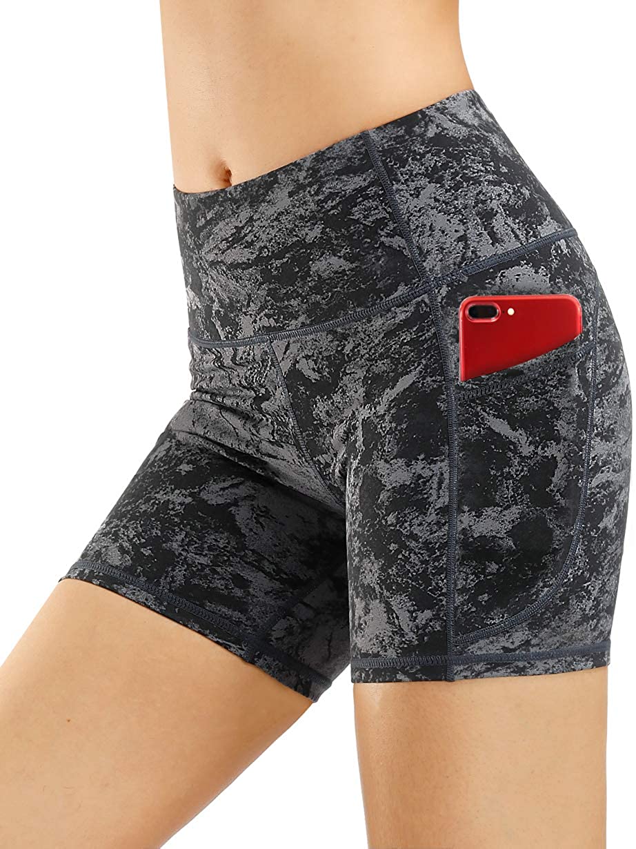 THE GYM PEOPLE High Waist Women’s Running Shorts with Side Pockets Tummy Control Workout Athletic Yoga Shorts 