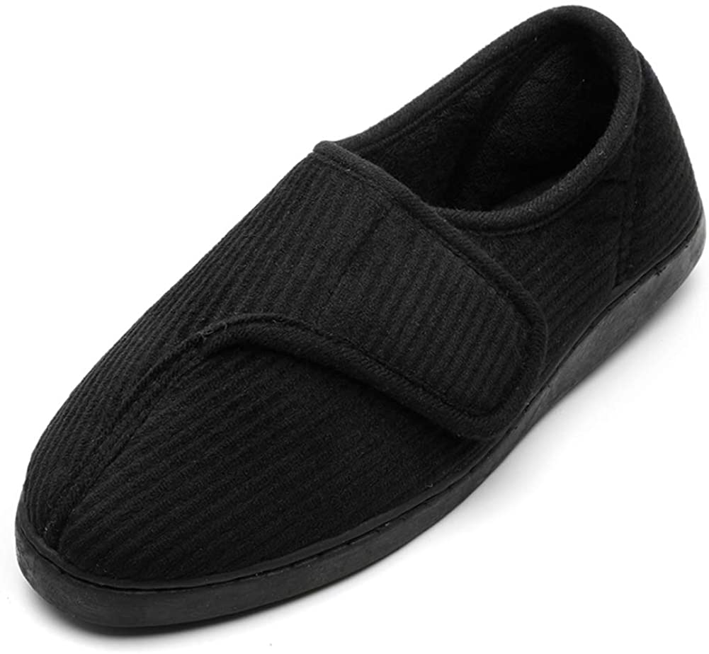 Men's Comfort Slippers with Memory Foam Hook and Loop Extra Wide Closed Toe Soft Indoor/Outdoor Shoes 