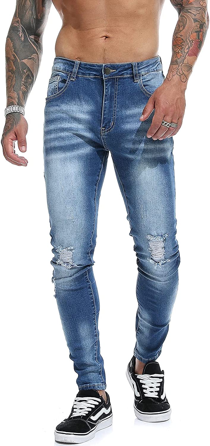 Buy Mens Ripped Jeans Slim Fit Skinny Stretch Jean for Men Tapered Leg Denim  Pants, Blue 2208, 28 at