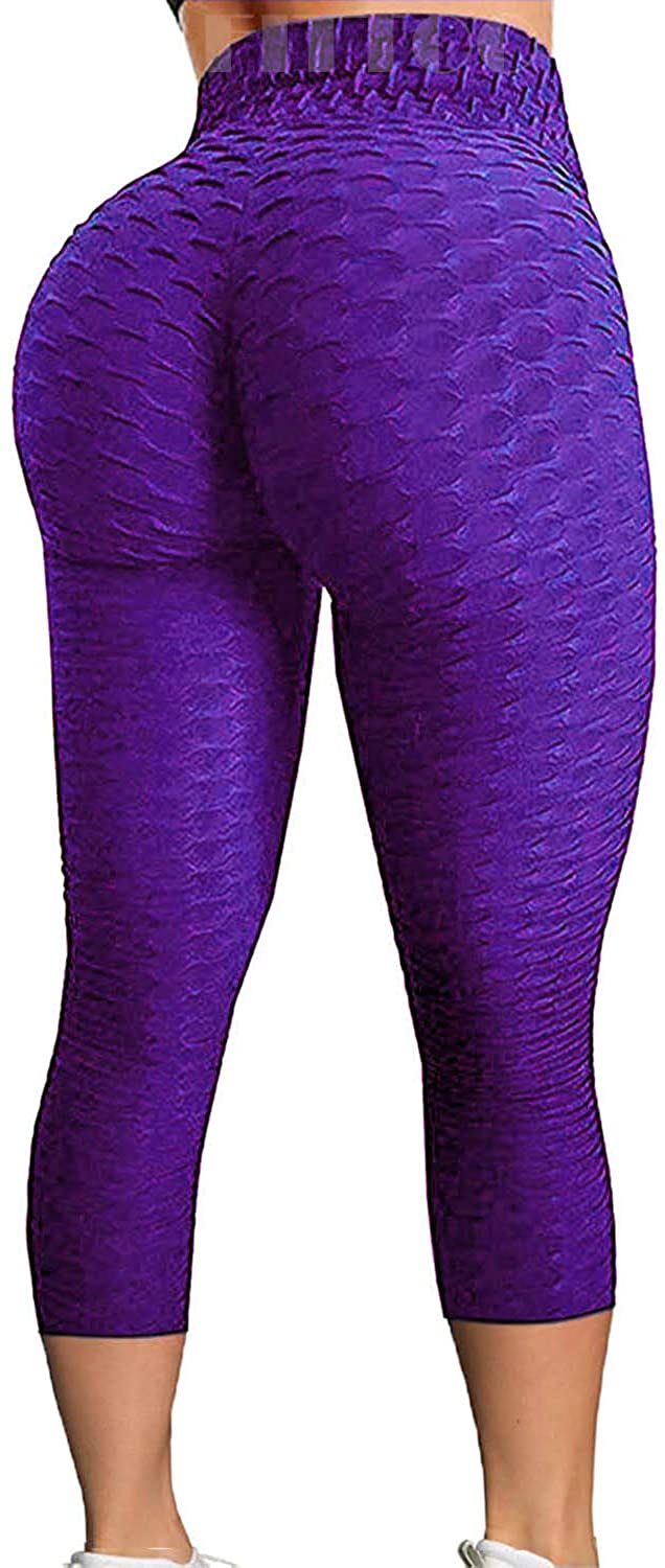 GetUSCart- FITTOO Women's High Waist Yoga Pants Tummy Control Scrunched Booty  Capri Leggings Workout Running Butt Lift Textured Tights Navy Medium