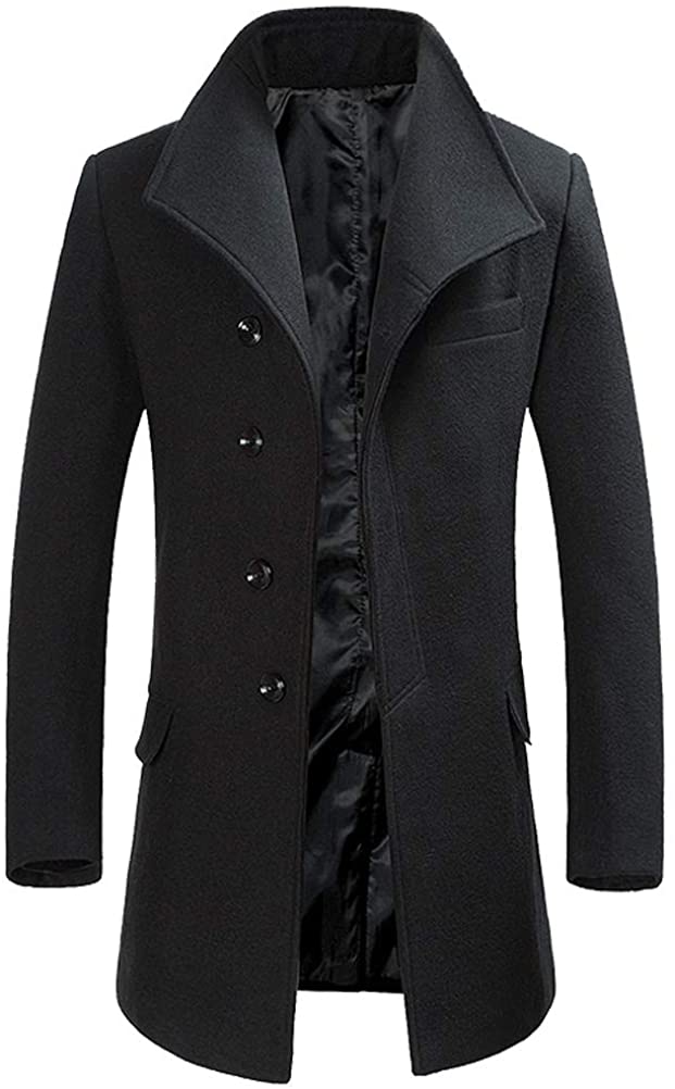 FTCayanz Men's Wool Trench Coat Winter Slim Fit Business Top Coat ...