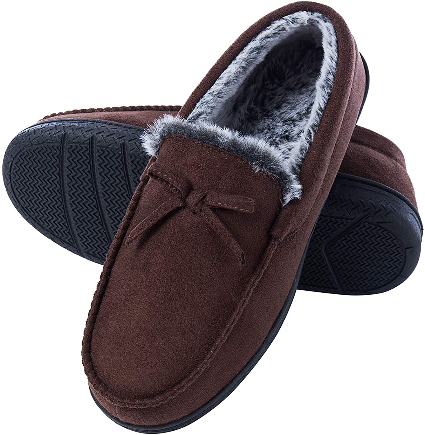 Mens Dr Keller Moccasin House Slipper Faux Suede Navy and Tan colours Fur inside 