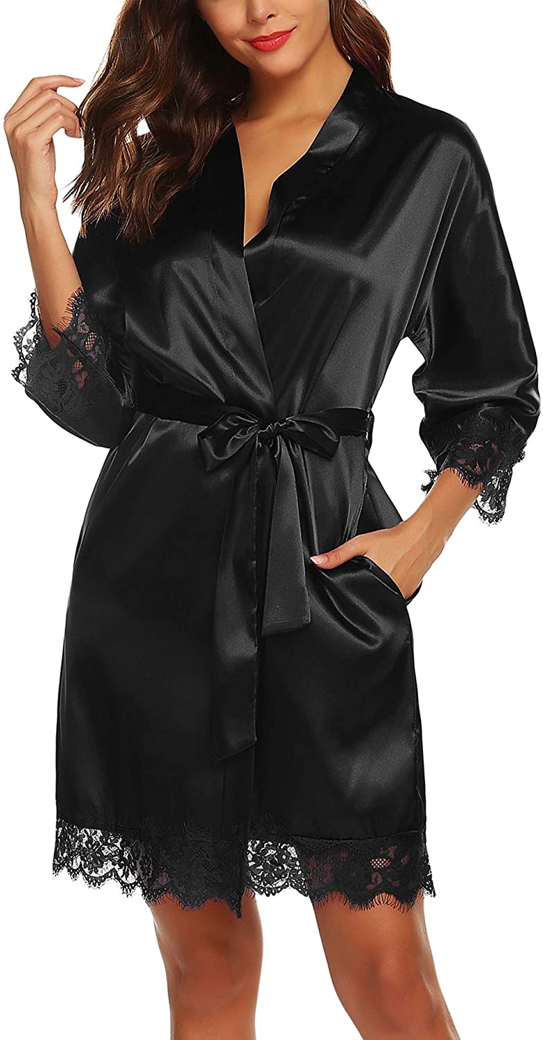 Buy Satin Kimono Robe, Black Satin Robe, Black Kimono for Women, Satin Robe,  Kimono Satin Online in India - Etsy