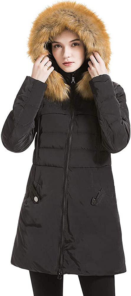 Beinia Valuker Women's Down Coat Fur Hood 90% Down Parka Puffer Jacket All Sizes