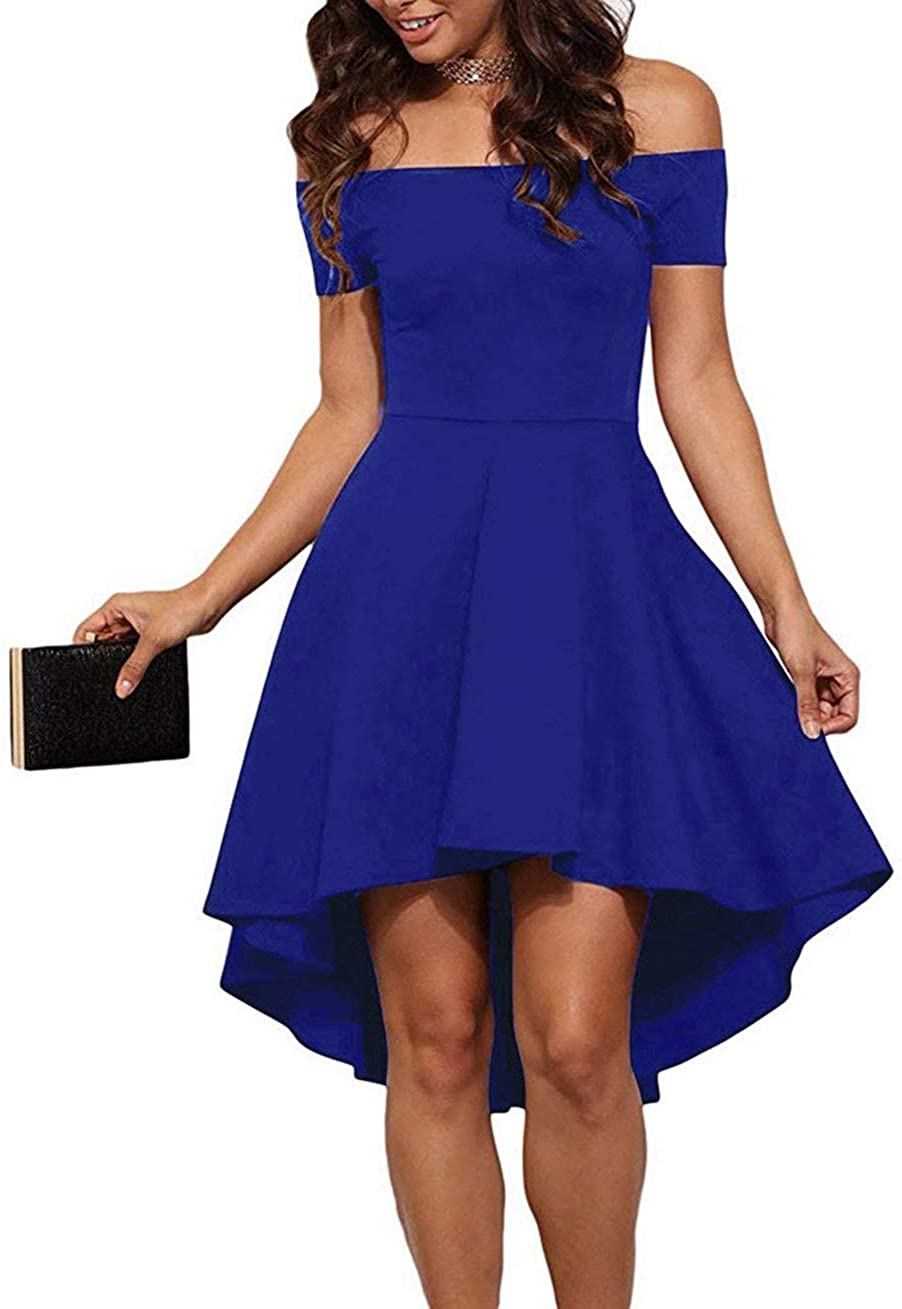 Sarin mathews womens off the shoulder short sleeve sale high low cocktail skater dress