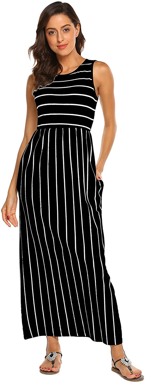 Hount Women's Summer Sleeveless Striped Flowy Casual Long Maxi Dress ...
