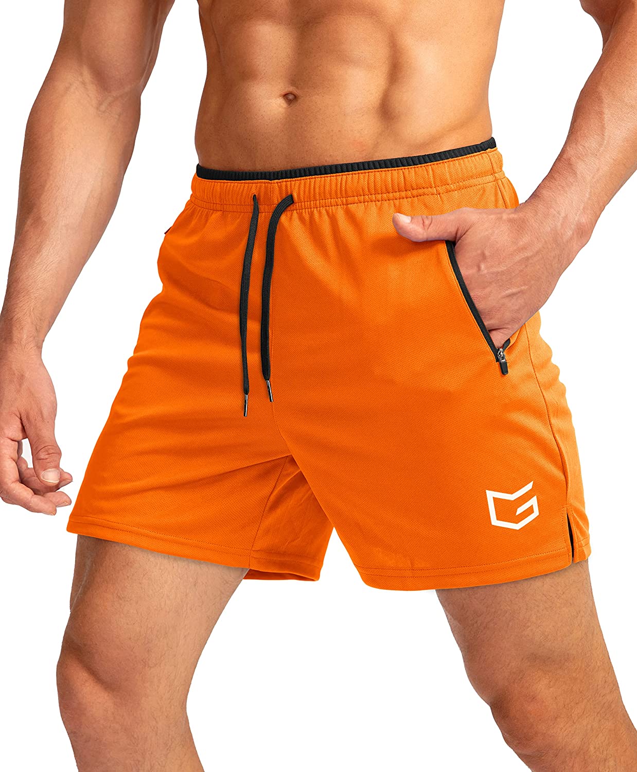G Gradual Men's 7 Athletic Gym Shorts Quick Dry Workout Running Shorts with Zipper Pockets 