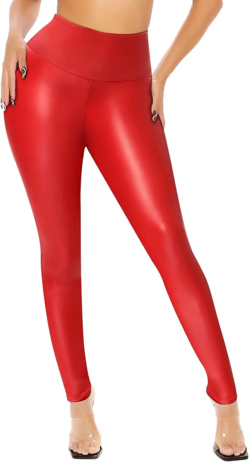 Wholesale Price high waist fake leather leggings women Hot Red