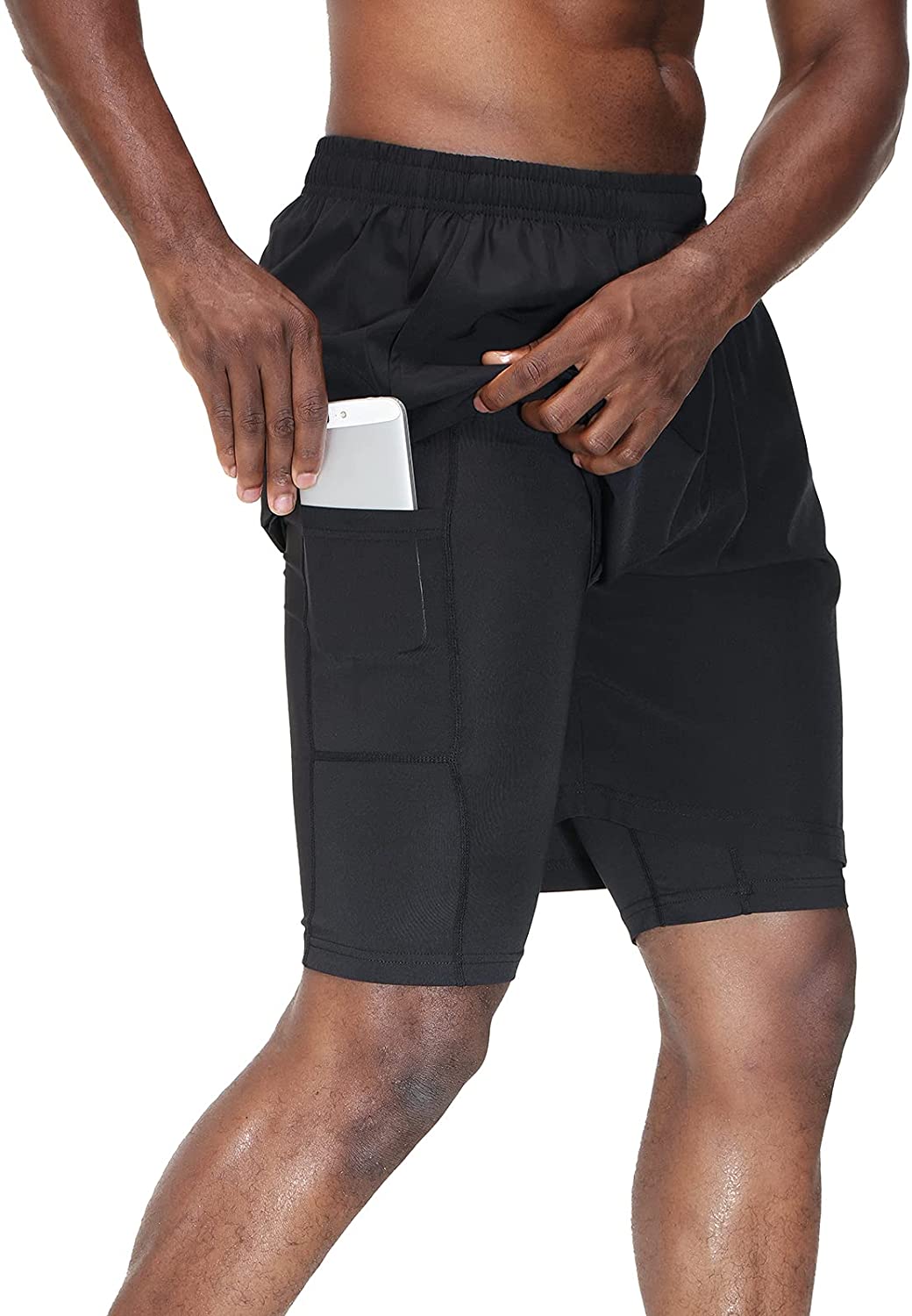 HMIYA Men's Sport Shorts Quick Dry Running Gym Casual Short Lightweight with Zip Pockets 