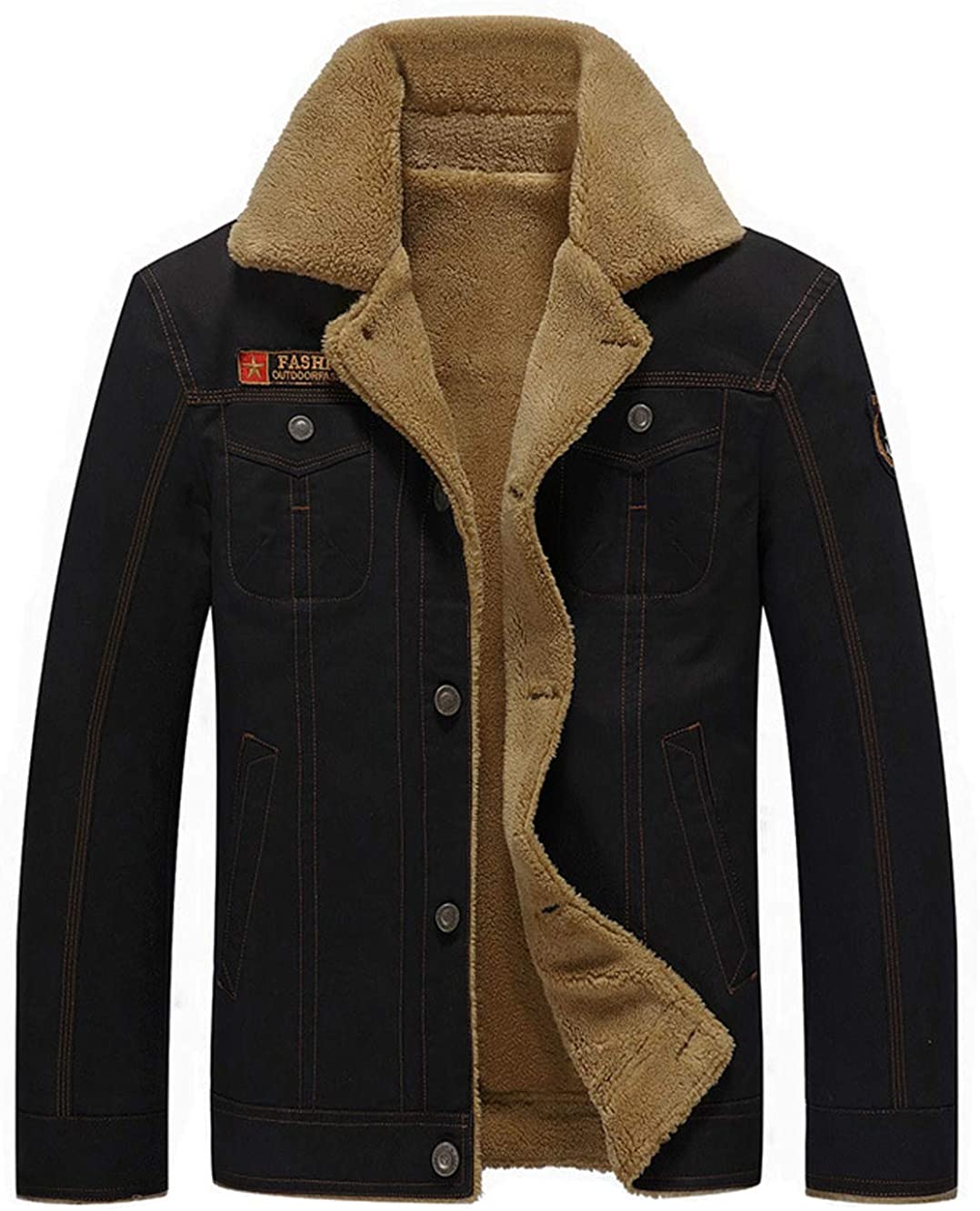 Fuwenni Men's Winter Jacket Sherpa Lined Fleece Jacket Fur Collar Warm ...