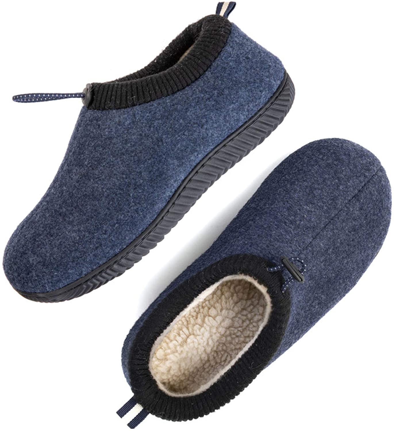 Warm Closed Back House Shoes with Indoor Outdoor Anti-Skid Rubber Sole ULTRAIDEAS Mens Cozy Memory Foam Woolen Slippers with Elasticated Collar 