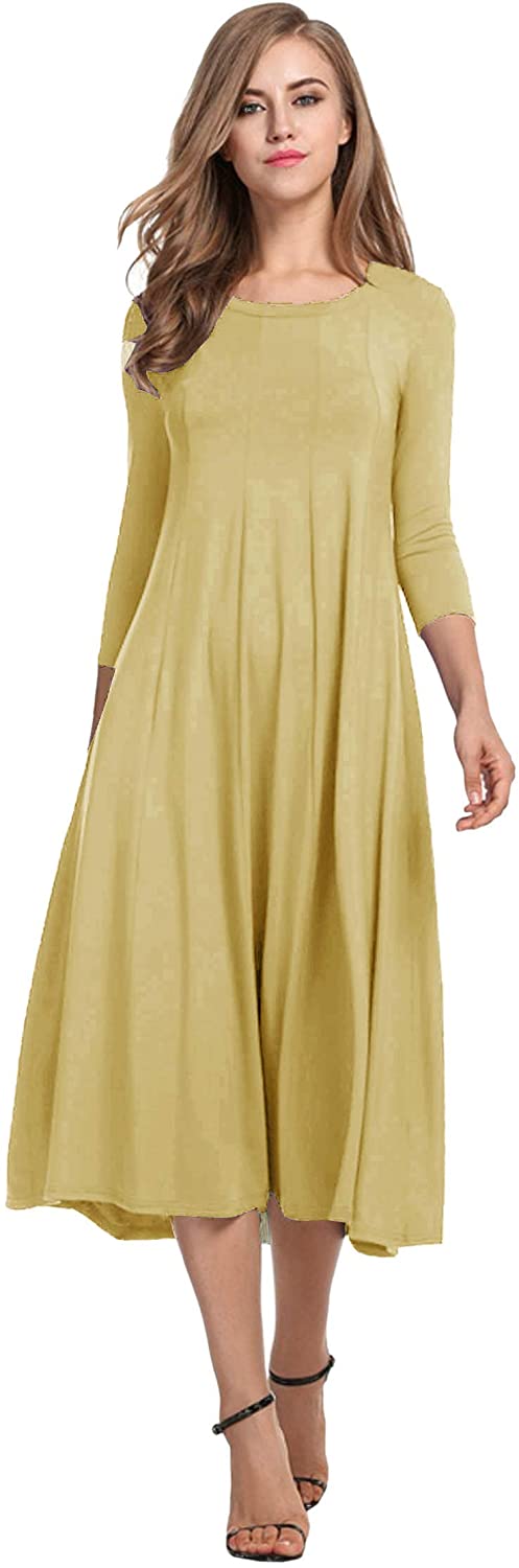 Hotouch Women's 34 Sleeve A-line And Flare Midi Long Dres 