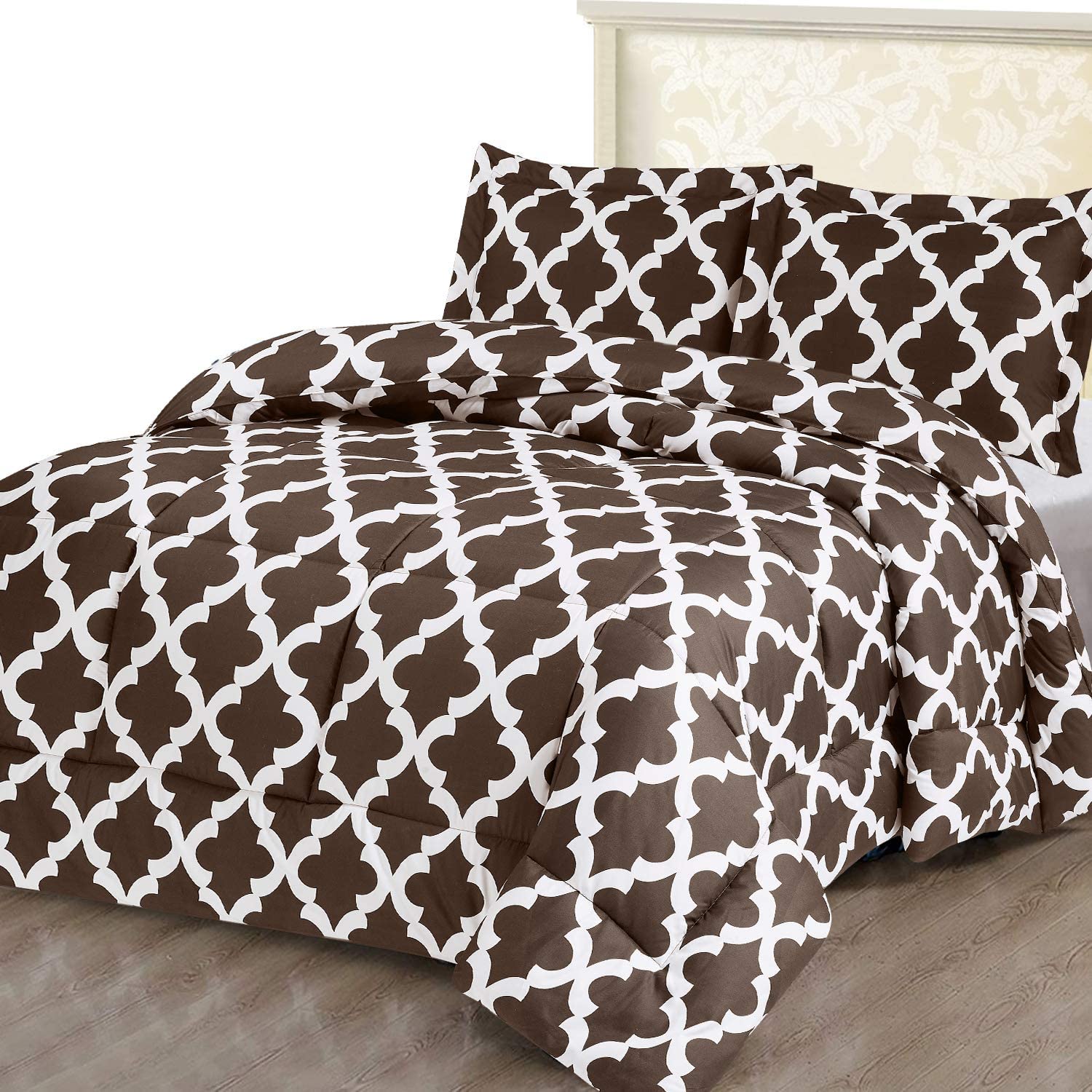 Luxurio with 2 Pillow Shams Queen, Grey Utopia Bedding Printed Comforter Set 
