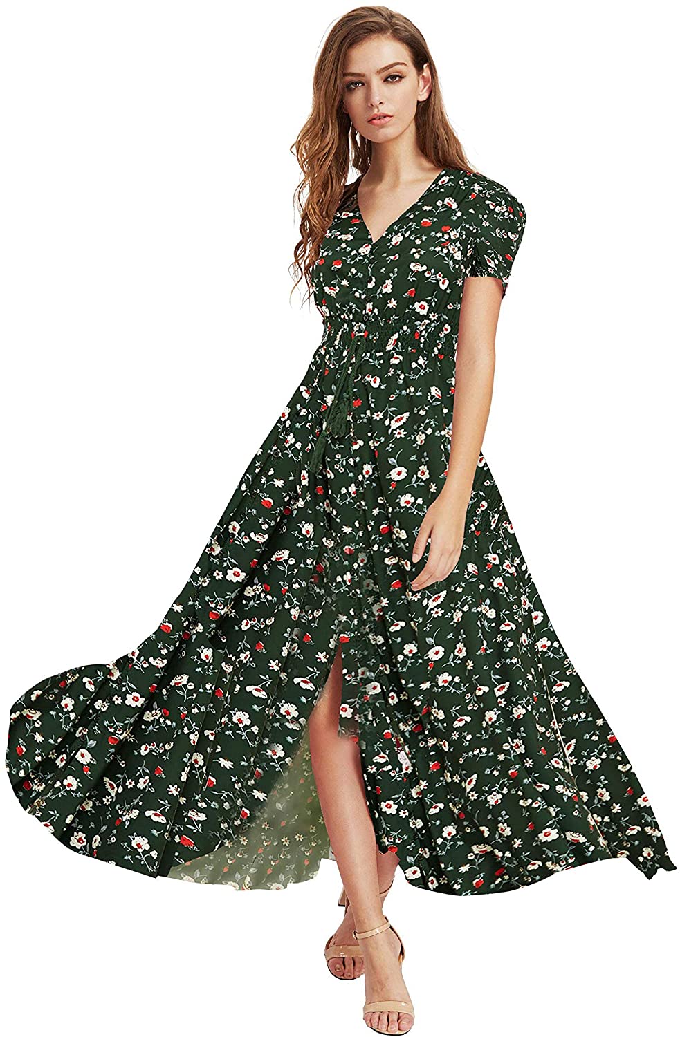 Milumia Women Button Up Floral Print Party Split Flowy Maxi Dress | eBay