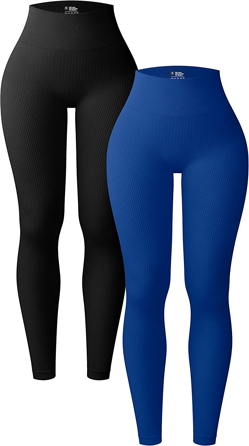 QINSEN Women's Yoga Leggings 2 Piece Outfit Ribbed Seamless High Waisted  Workout Yoga Bra Sets Blue M - Buy Online - 306719619