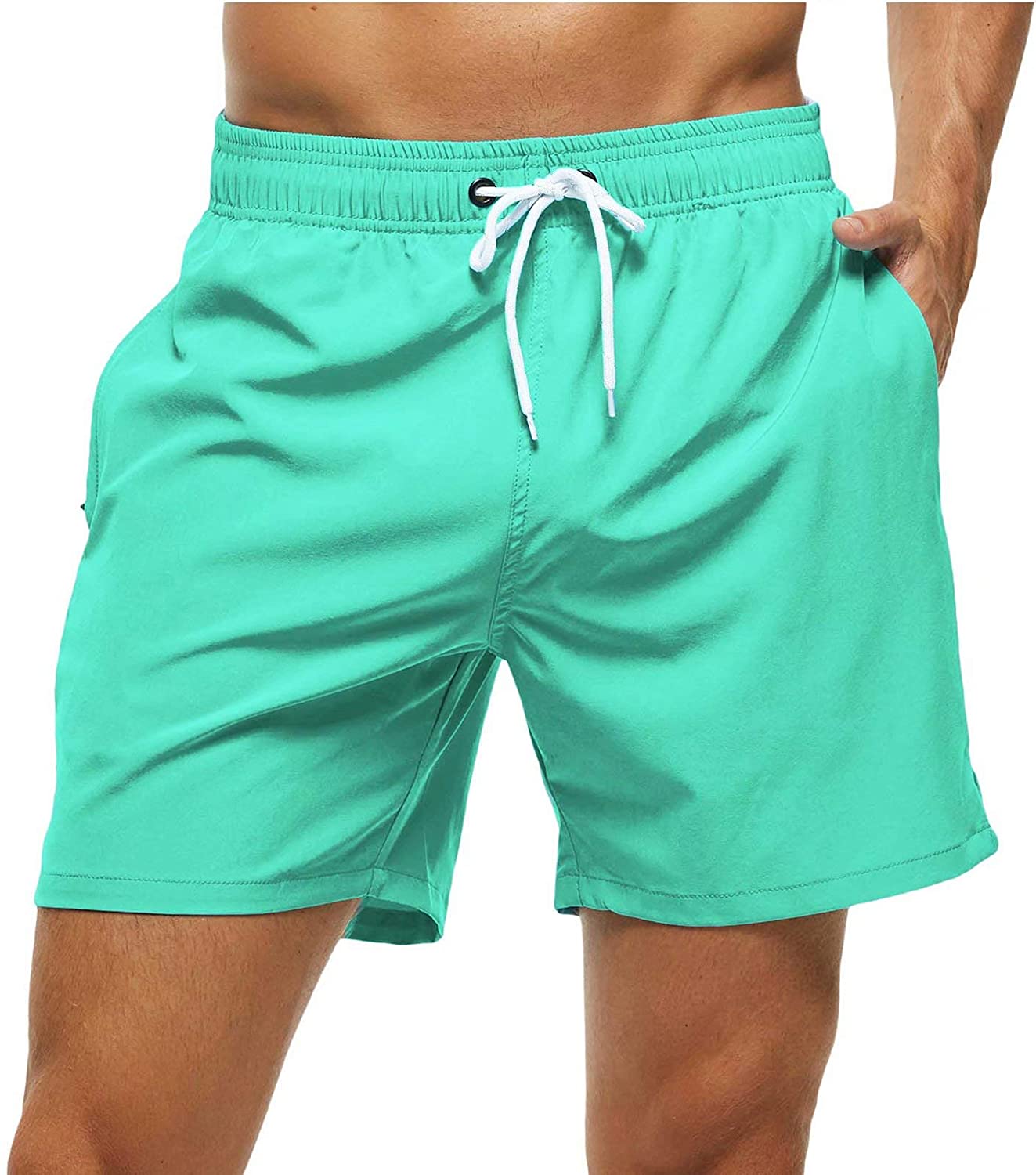 Tyhengta Mens Swim Trunks Quick Dry Beach Shorts with Zipper Pockets and Mesh Lining