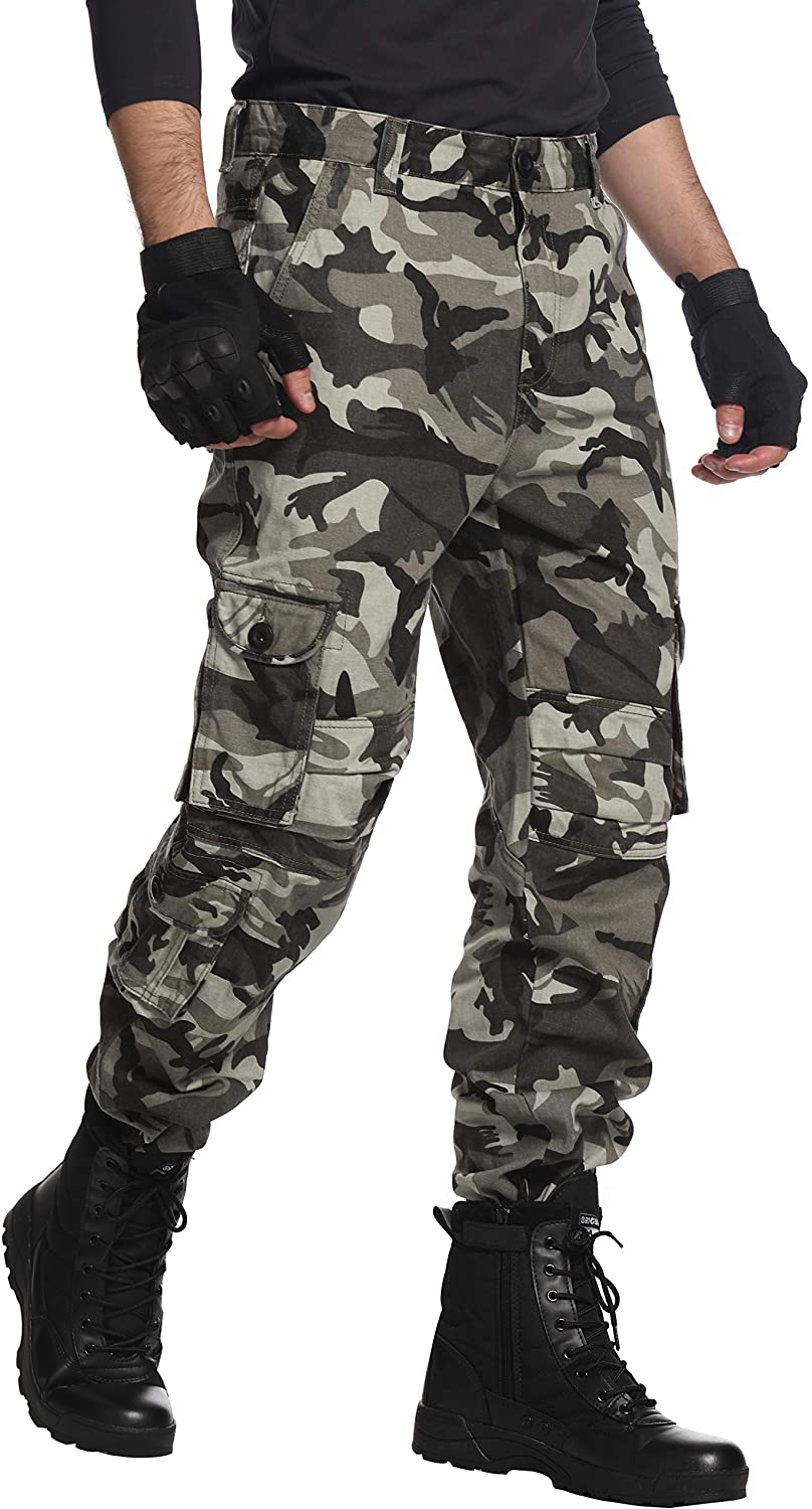 AKARMY Men's Casual Cargo Pants Military Army Camo Pants Combat Work Pants  with 8 Pockets(No Belt)