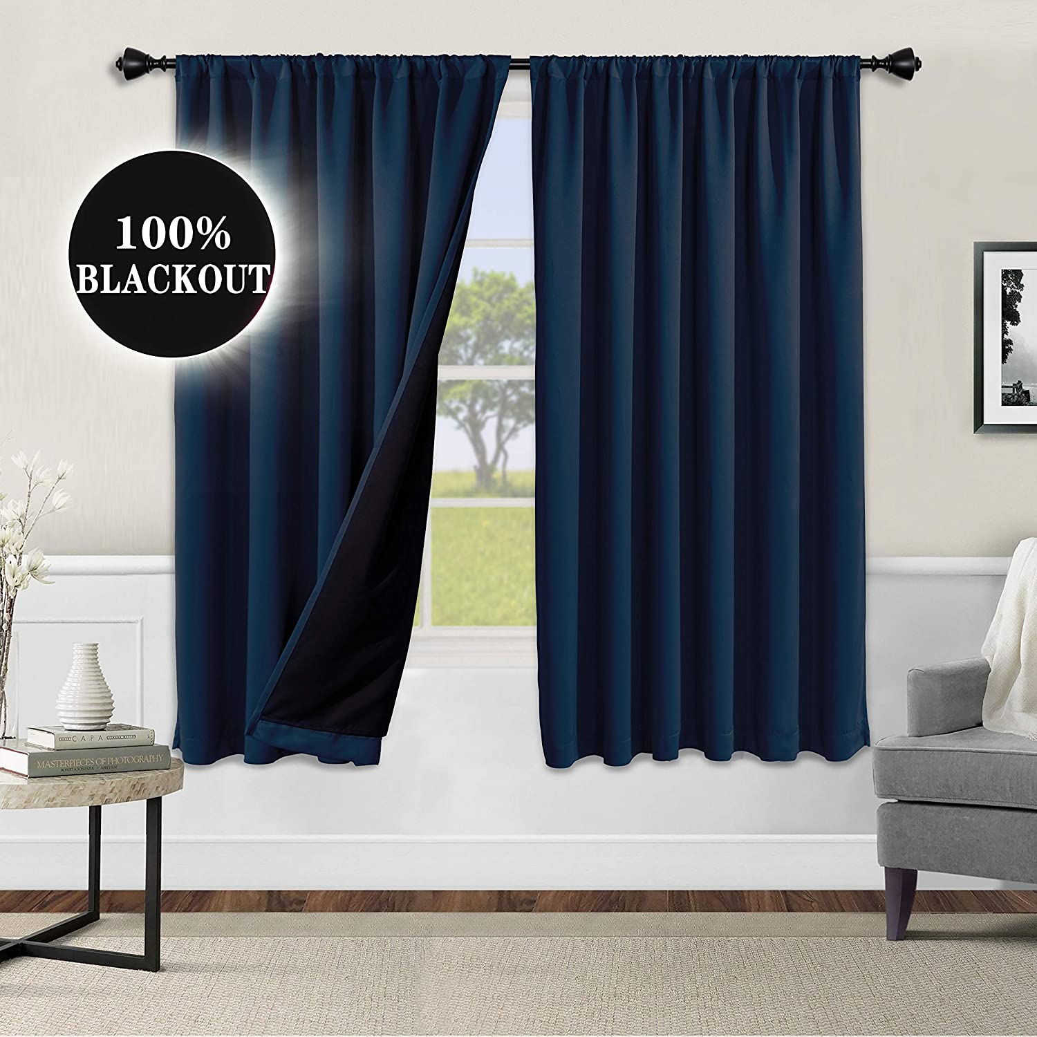 Super Soft Thermal Insulated Window Bedroom Curtains Blackout with Two Tie Backs 