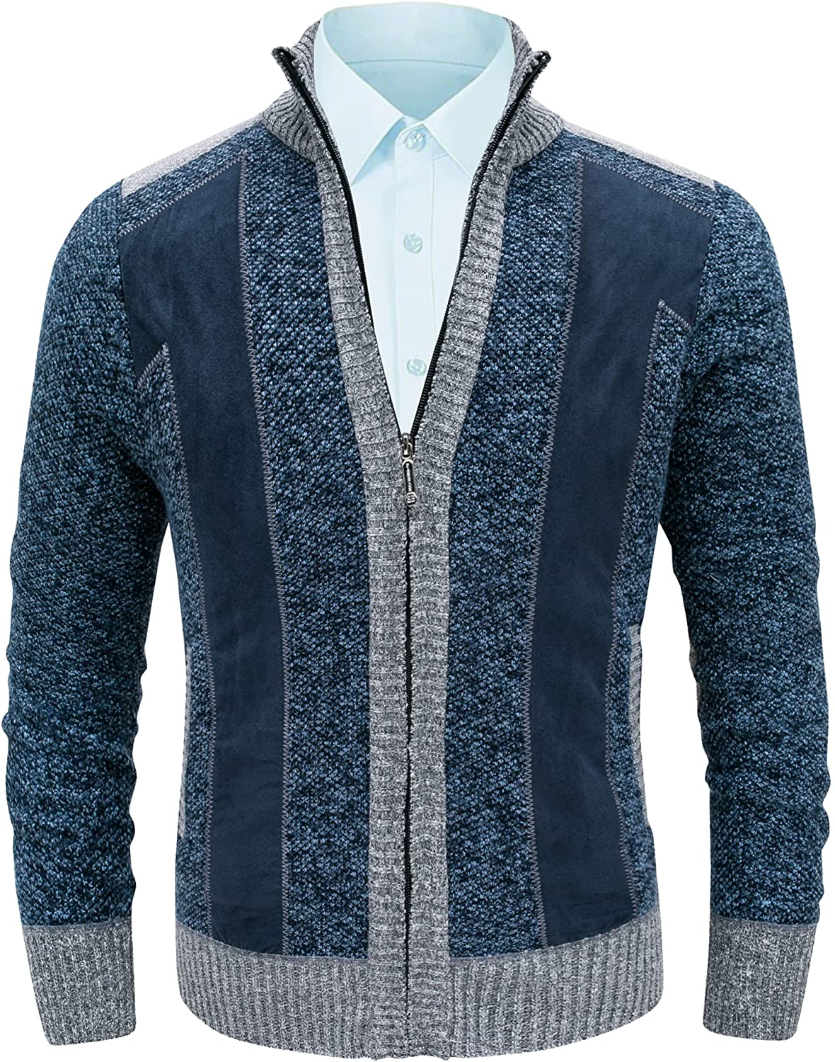 VtuAOL Men's Casual Slim Zip Up Thick Knitted Cardigan Sweaters with Pockets 