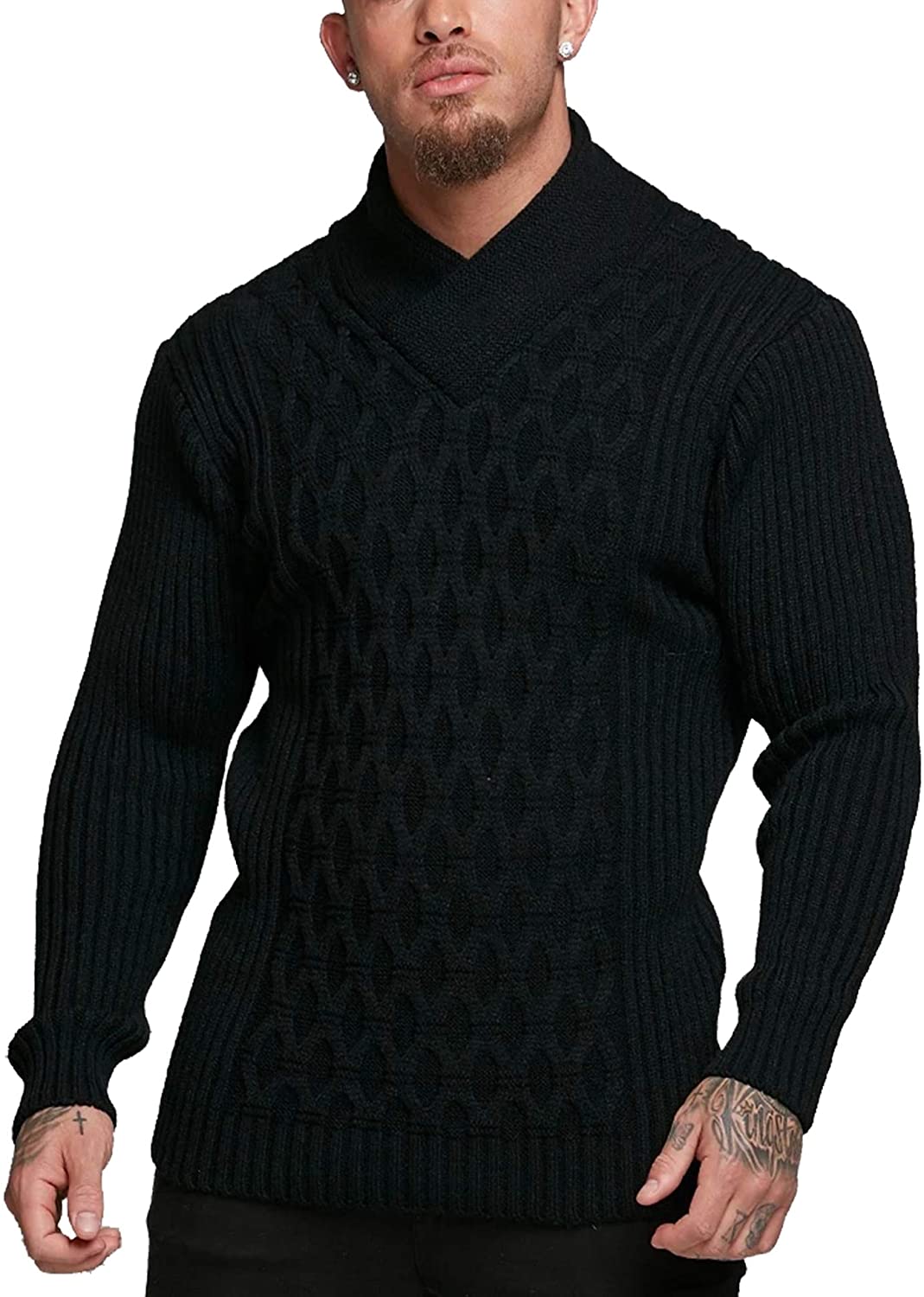 COOFANDY Mens Knitted Pullover Sweater Cable Knit Jumper Stylish Knitwear  Lightw